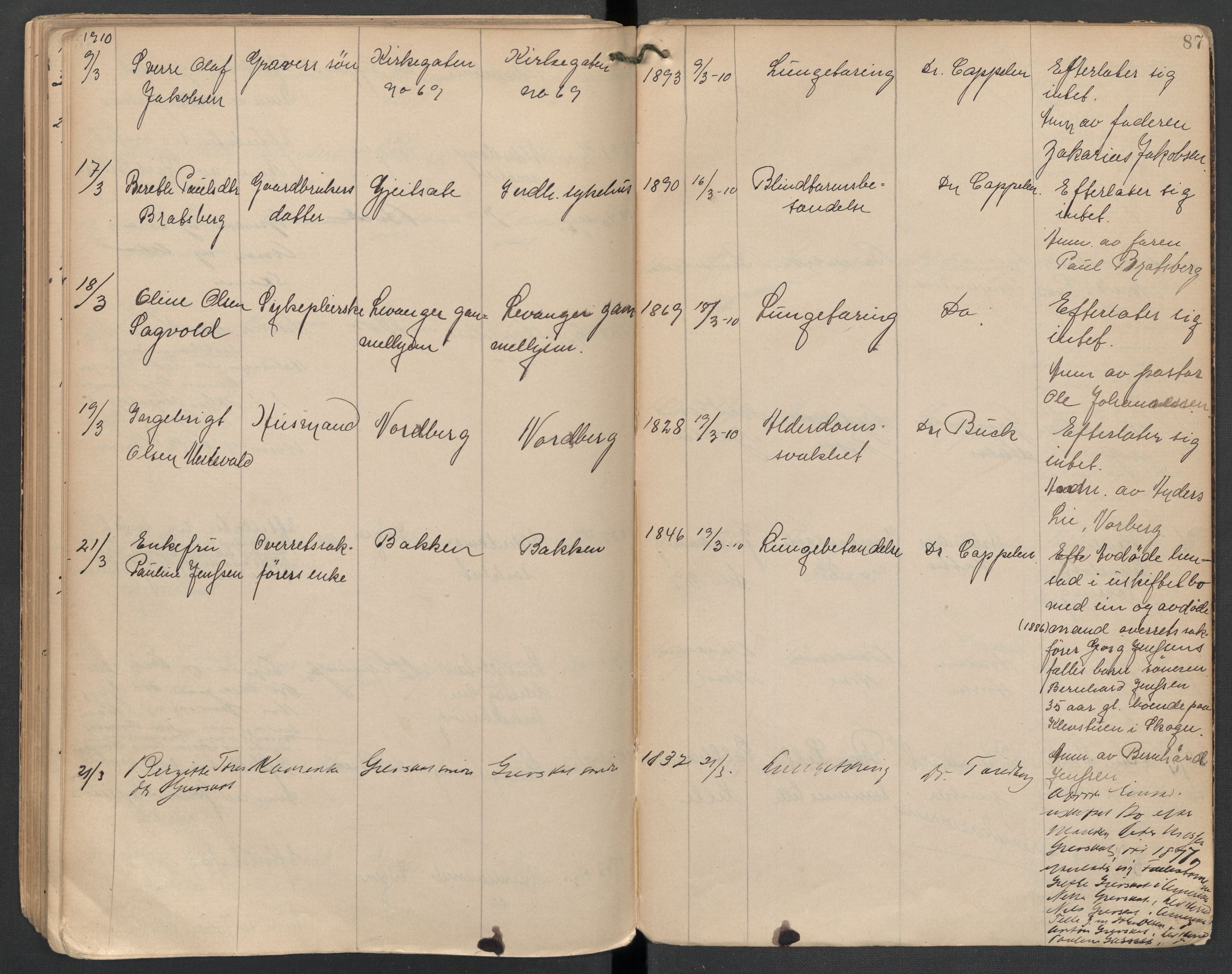 Levanger lensmannskontor, AV/SAT-A-1029/2/02/L0022: Dødsfallsprotokoll, 1891-1910, s. 87