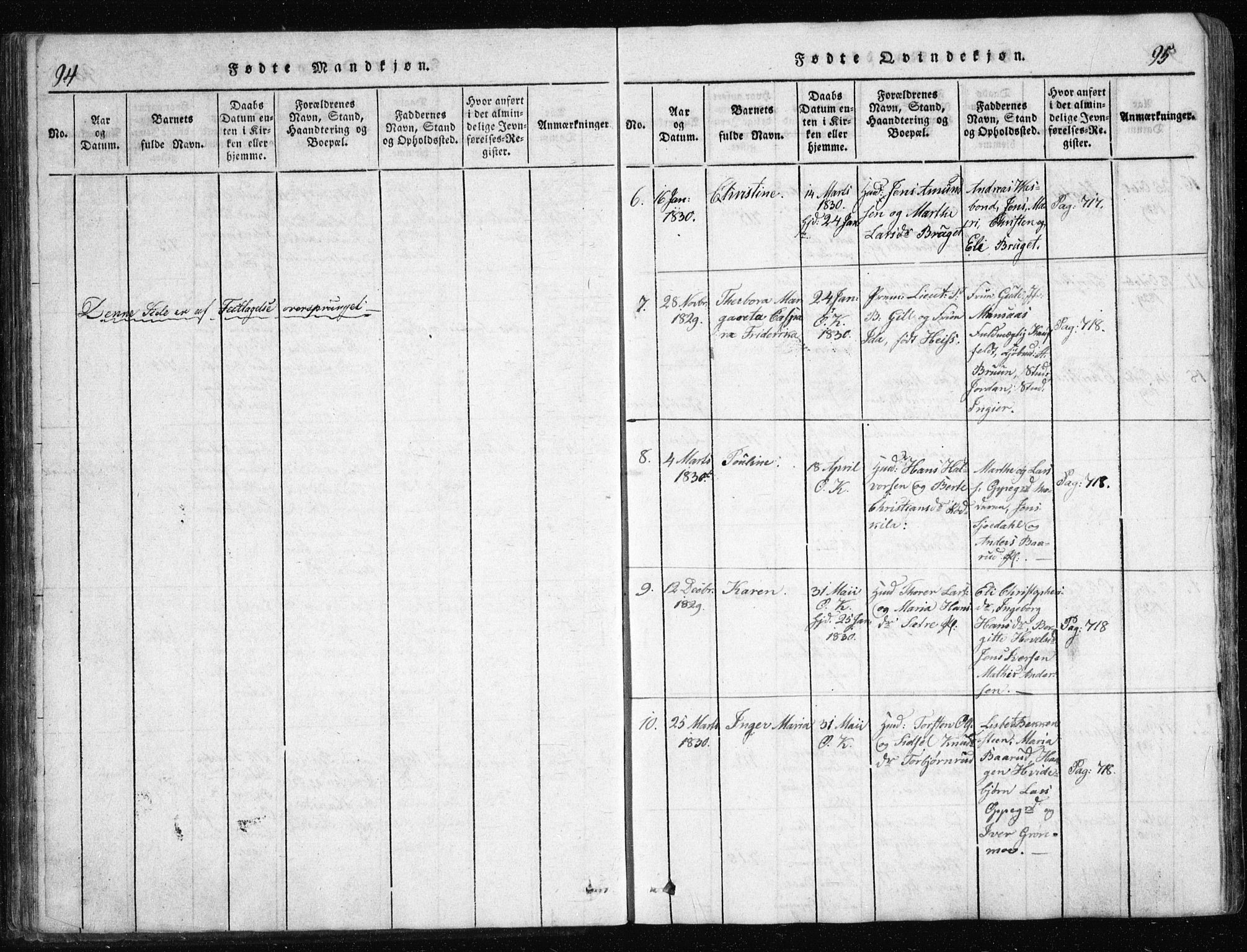 Nesodden prestekontor Kirkebøker, AV/SAO-A-10013/G/Ga/L0001: Klokkerbok nr. I 1, 1814-1847, s. 94-95