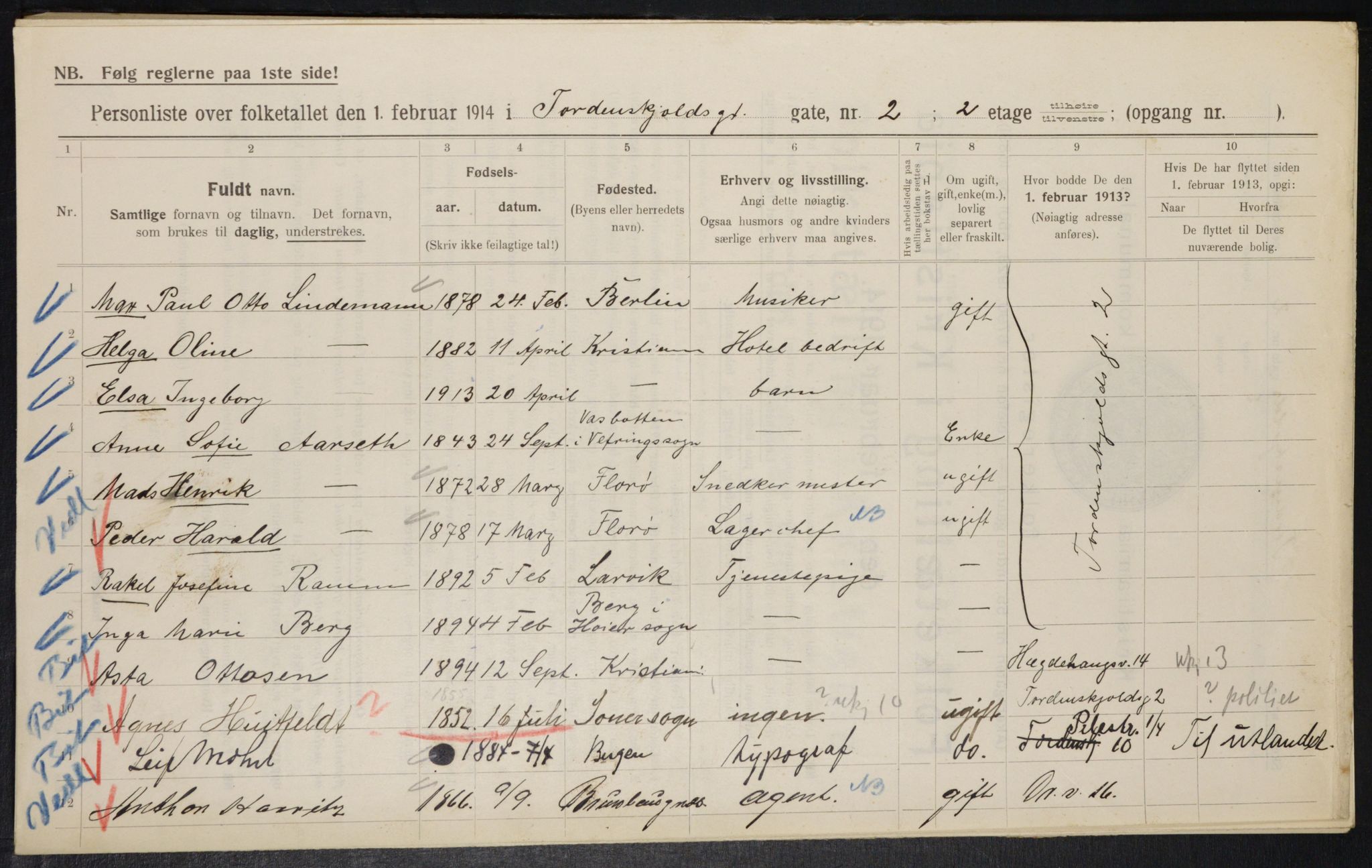 OBA, Kommunal folketelling 1.2.1914 for Kristiania, 1914, s. 114565