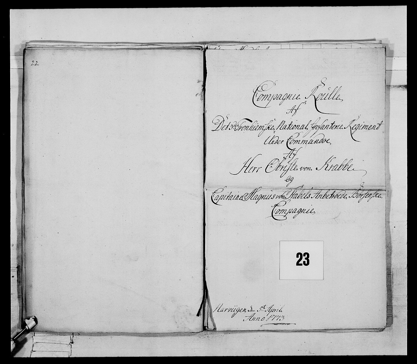 Generalitets- og kommissariatskollegiet, Det kongelige norske kommissariatskollegium, RA/EA-5420/E/Eh/L0085: 3. Trondheimske nasjonale infanteriregiment, 1773-1775, s. 153