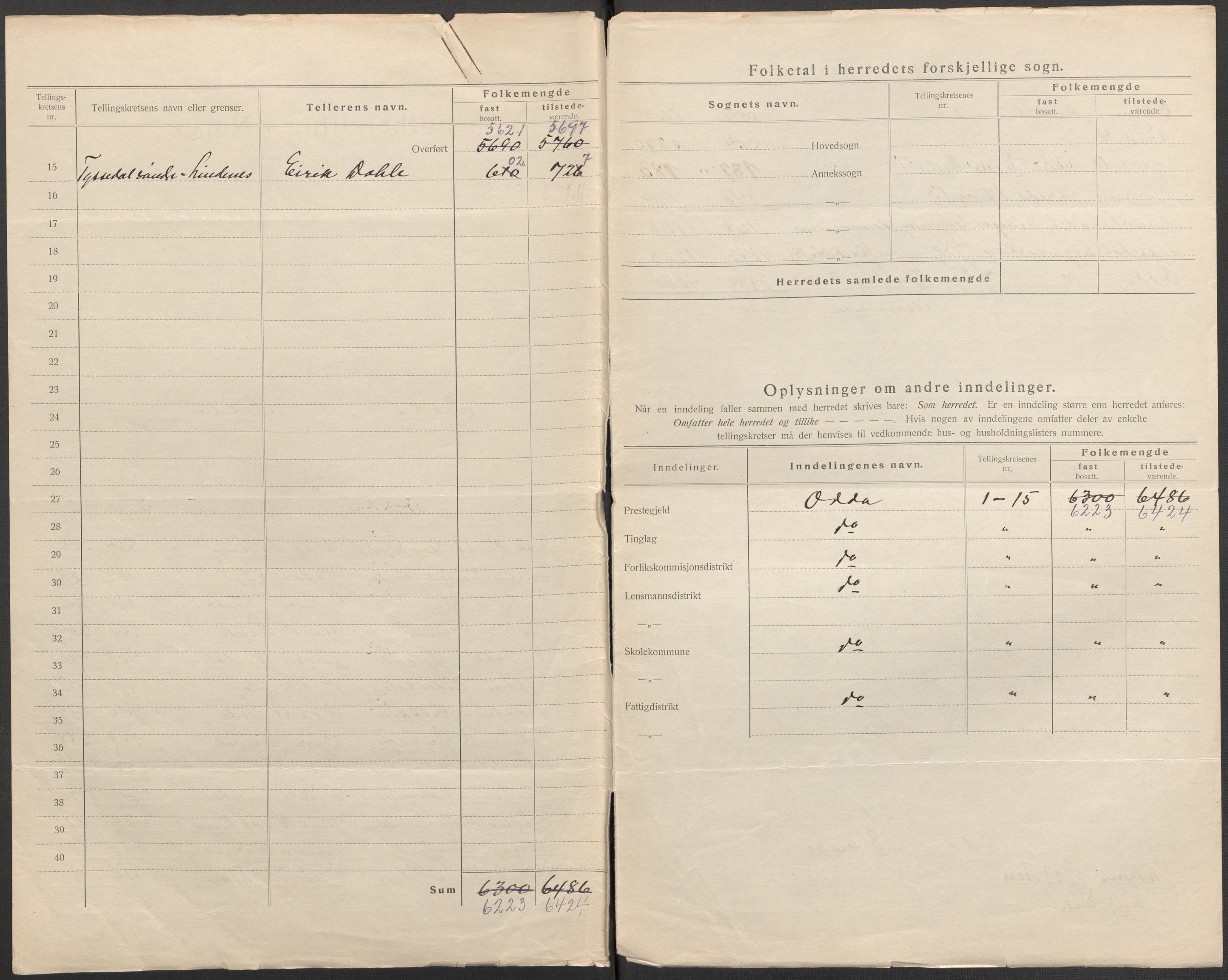 SAB, Folketelling 1920 for 1228 Odda herred, 1920, s. 3