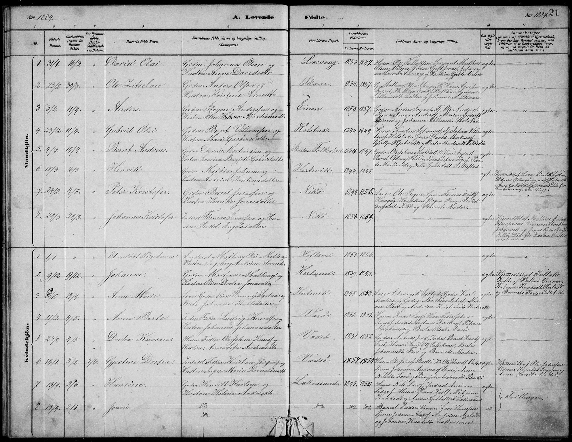 Askvoll sokneprestembete, AV/SAB-A-79501/H/Hab/Habb/L0001: Klokkerbok nr. B 1, 1879-1909, s. 21