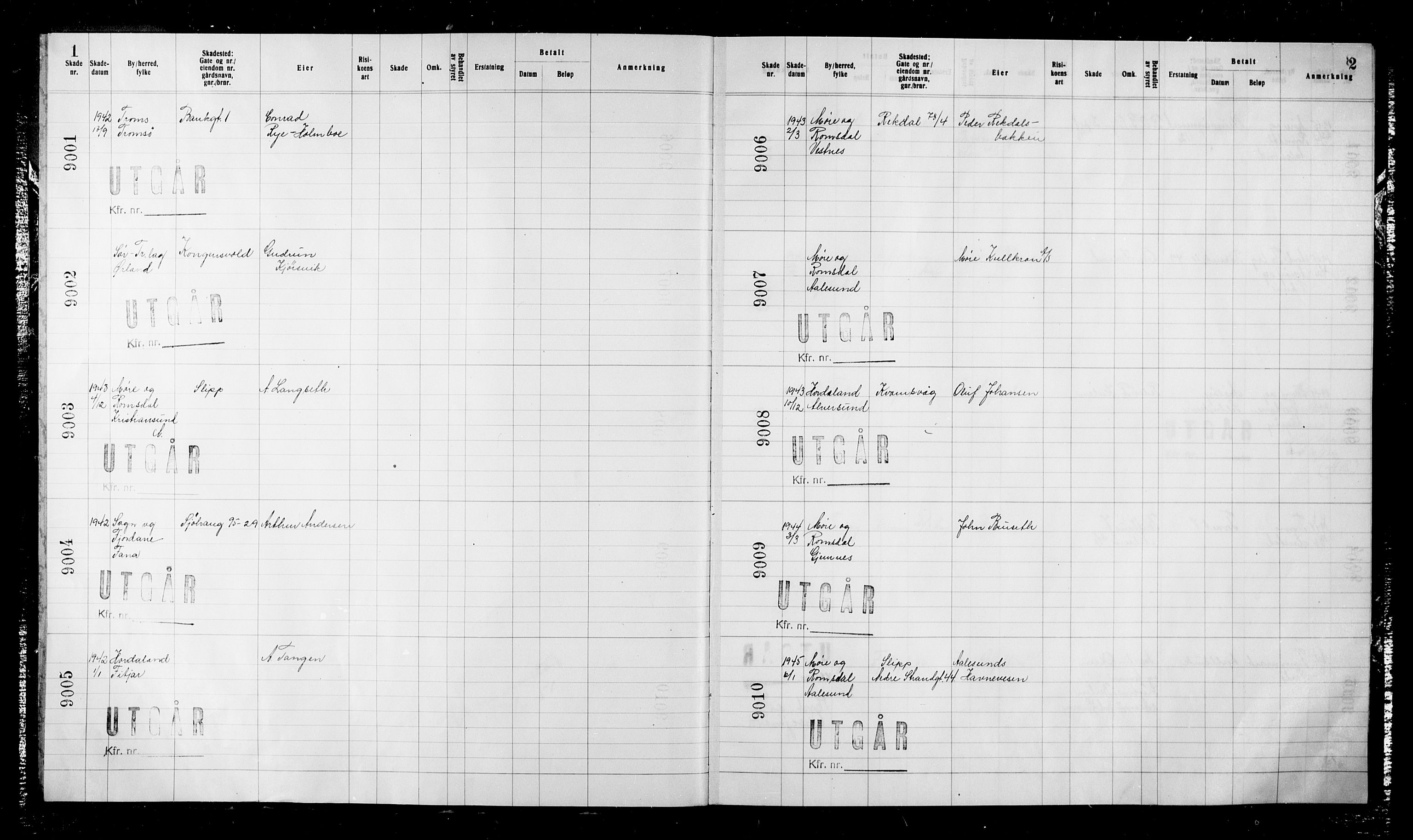 Krigsskadetrygdene for bygninger og løsøre, RA/S-1548/V/L0043: Bygning, ikke trygdet., 1940-1945, s. 1-2