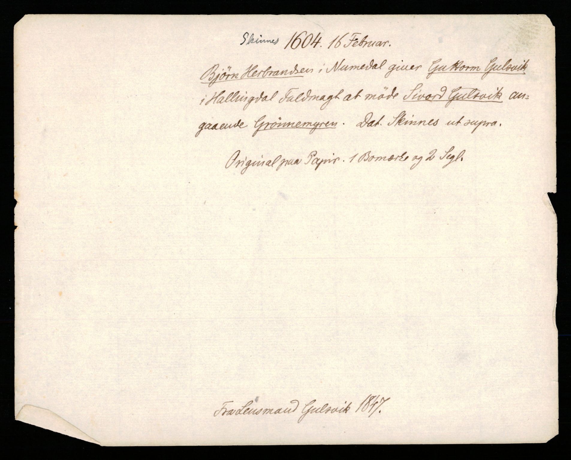 Riksarkivets diplomsamling, AV/RA-EA-5965/F35/F35b/L0005: Riksarkivets diplomer, seddelregister, 1601-1612, s. 257