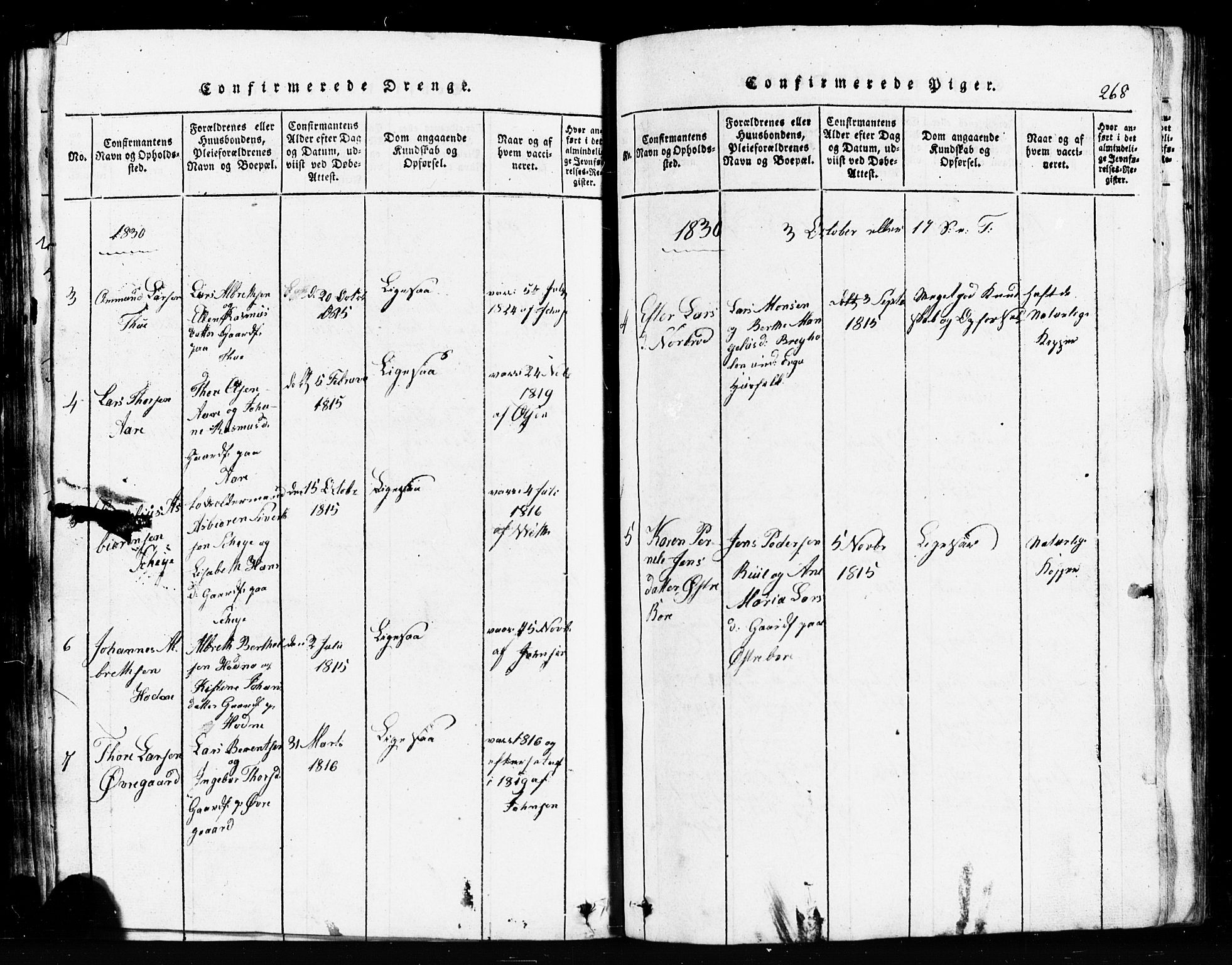 Klepp sokneprestkontor, AV/SAST-A-101803/001/3/30BB/L0001: Klokkerbok nr.  B 1, 1816-1859, s. 268