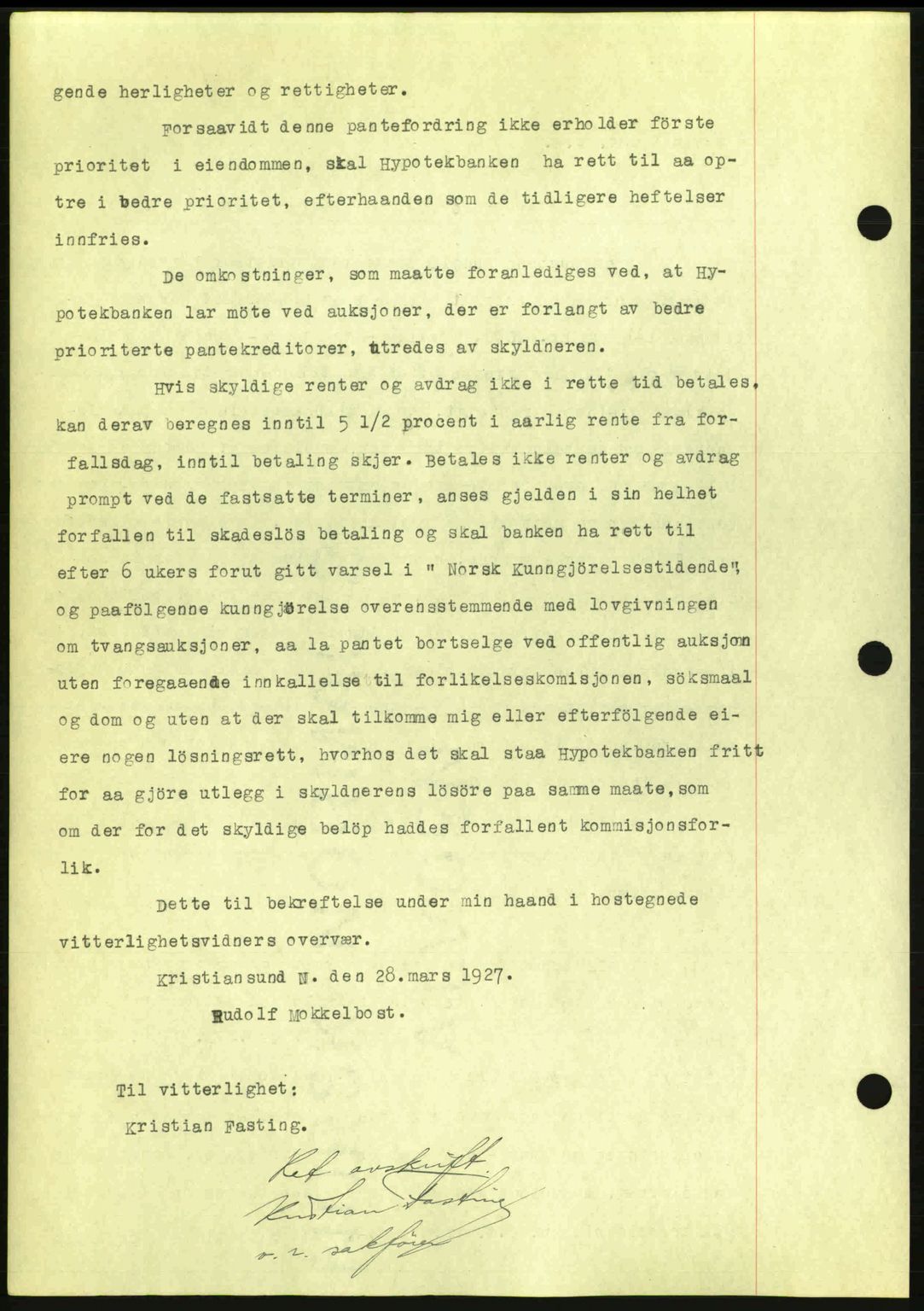 Kristiansund byfogd, AV/SAT-A-4587/A/27: Pantebok nr. 21, 1926-1928, Tingl.dato: 31.03.1927