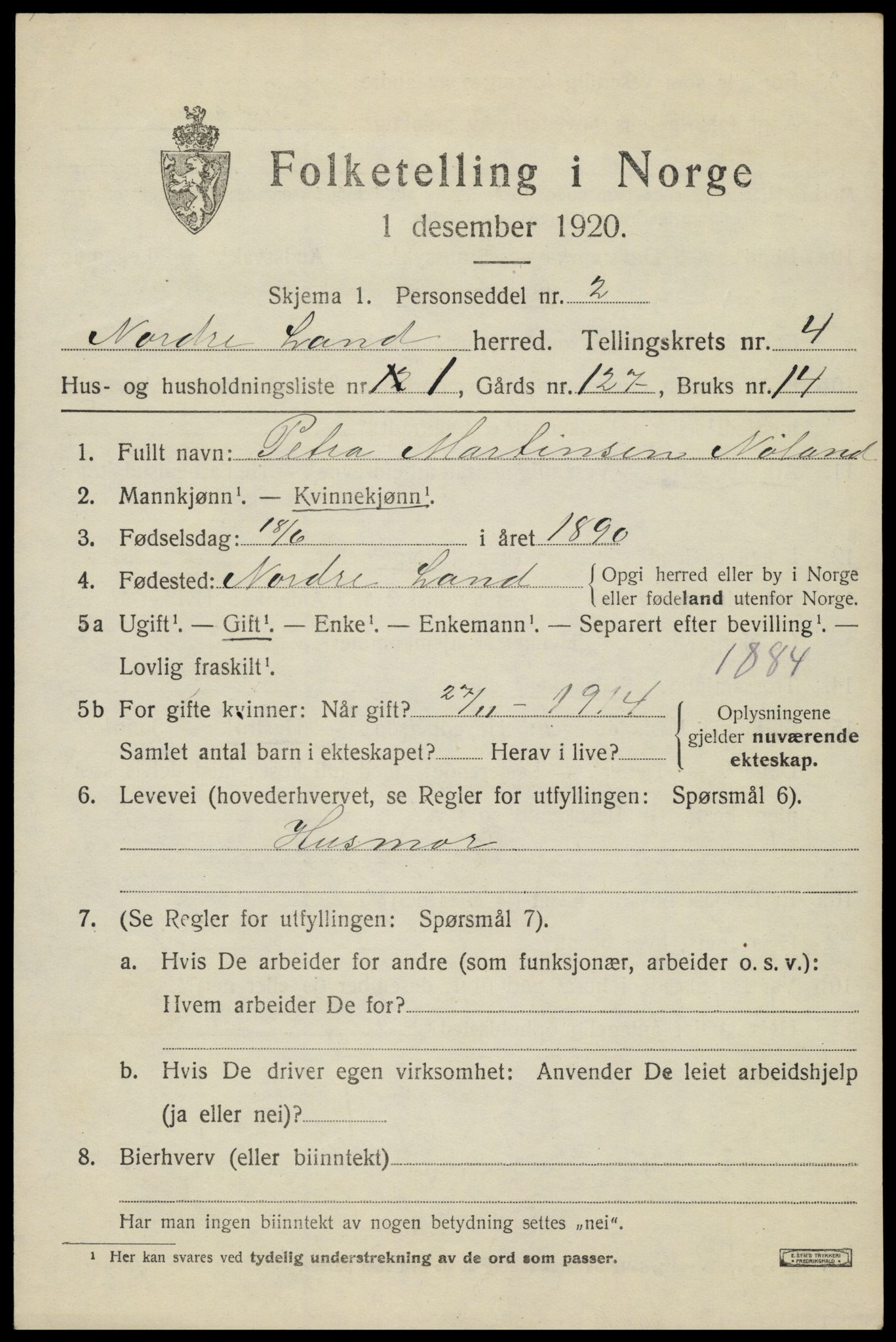 SAH, Folketelling 1920 for 0538 Nordre Land herred, 1920, s. 3256