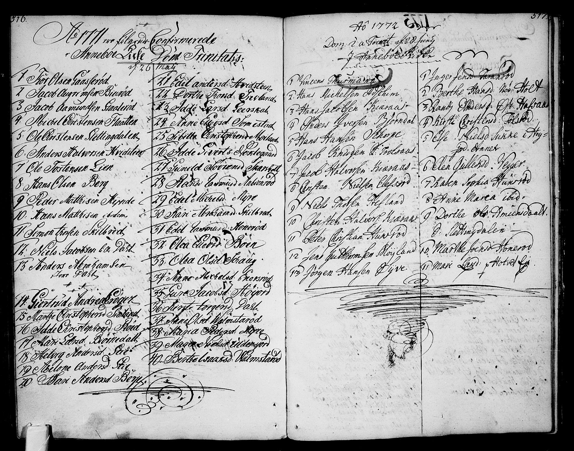 Andebu kirkebøker, AV/SAKO-A-336/F/Fa/L0002: Ministerialbok nr. I 2, 1733-1802, s. 516-517