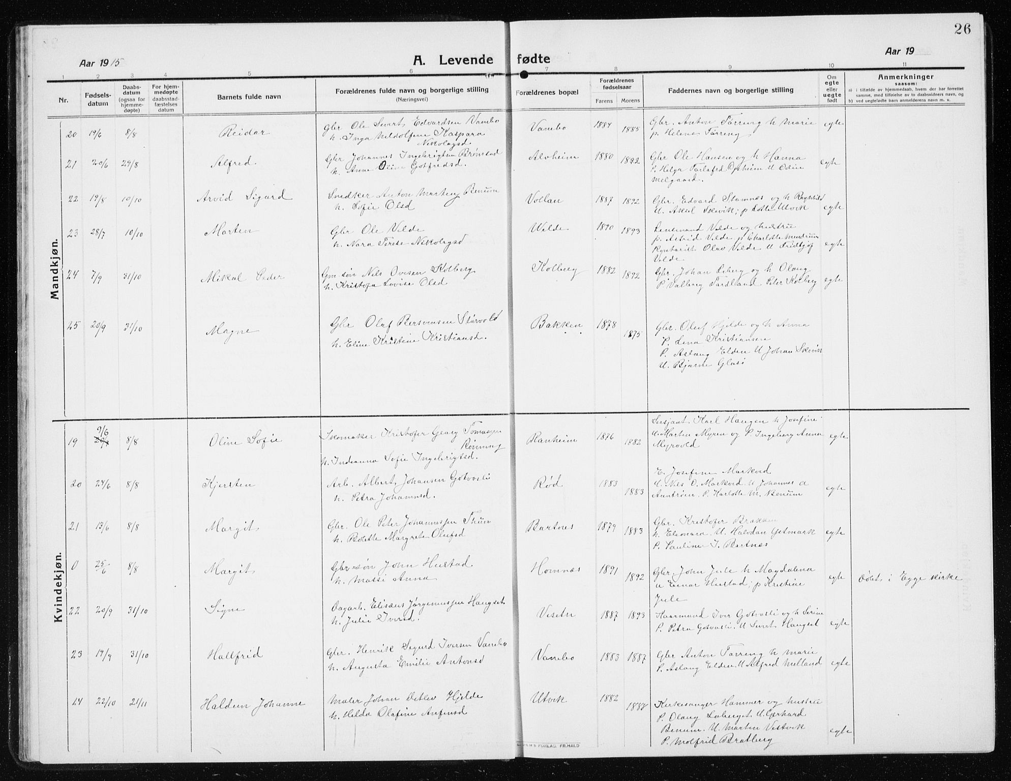 Ministerialprotokoller, klokkerbøker og fødselsregistre - Nord-Trøndelag, SAT/A-1458/741/L0402: Klokkerbok nr. 741C03, 1911-1926, s. 26
