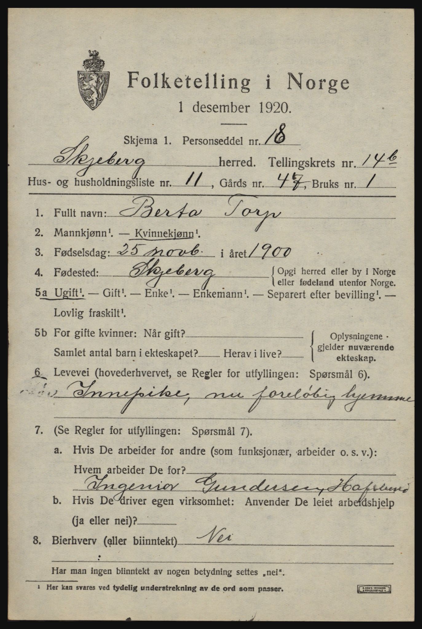 SAO, Folketelling 1920 for 0115 Skjeberg herred, 1920, s. 13931