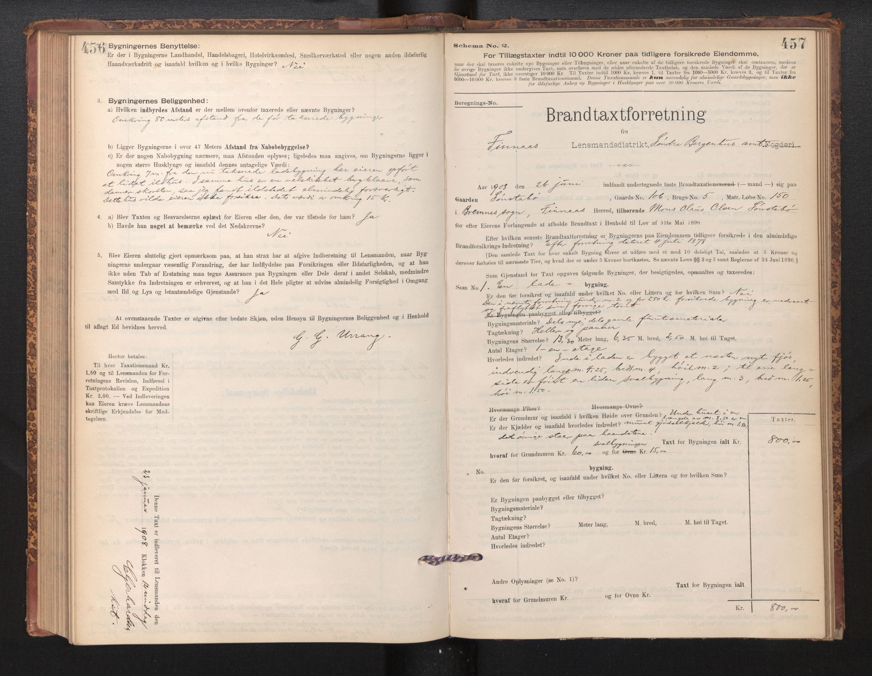 Lensmannen i Finnås, SAB/A-31901/0012/L0002: Branntakstprotokoll, skjematakst, 1894-1954, s. 456-457