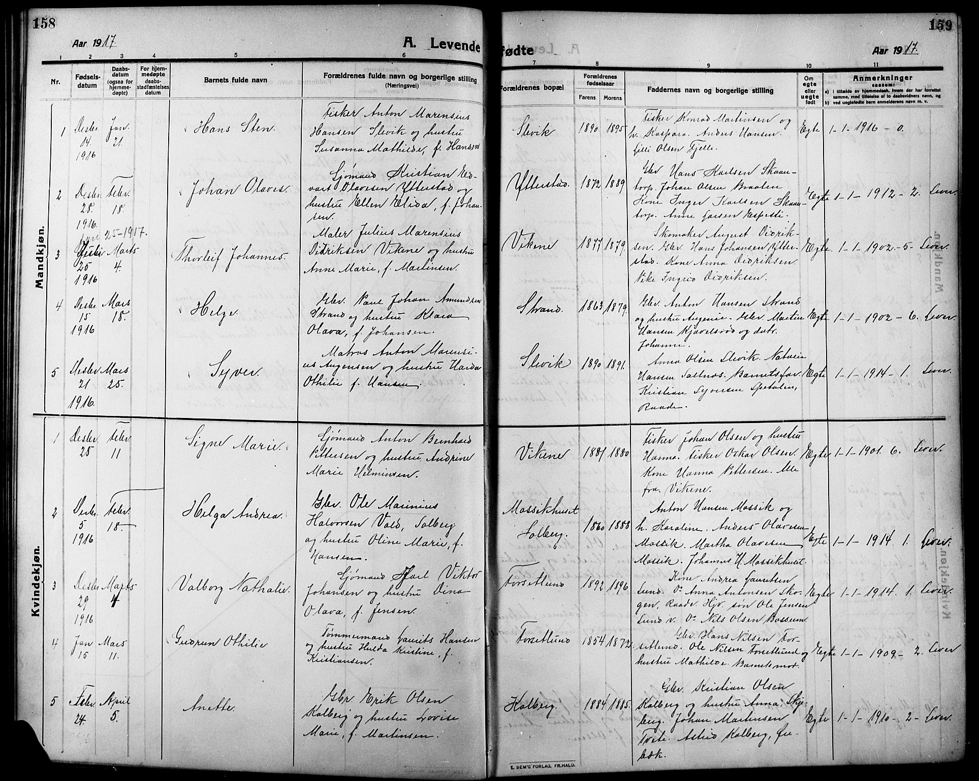 Onsøy prestekontor Kirkebøker, AV/SAO-A-10914/G/Ga/L0003: Klokkerbok nr. I 3, 1910-1926, s. 158-159