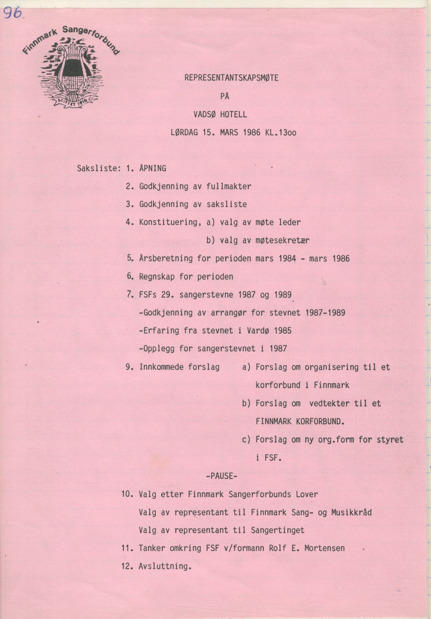 Finnmark Sangerforbund, FMFB/A-1050/A/L0012: Møteprotokoll, 1982-1993