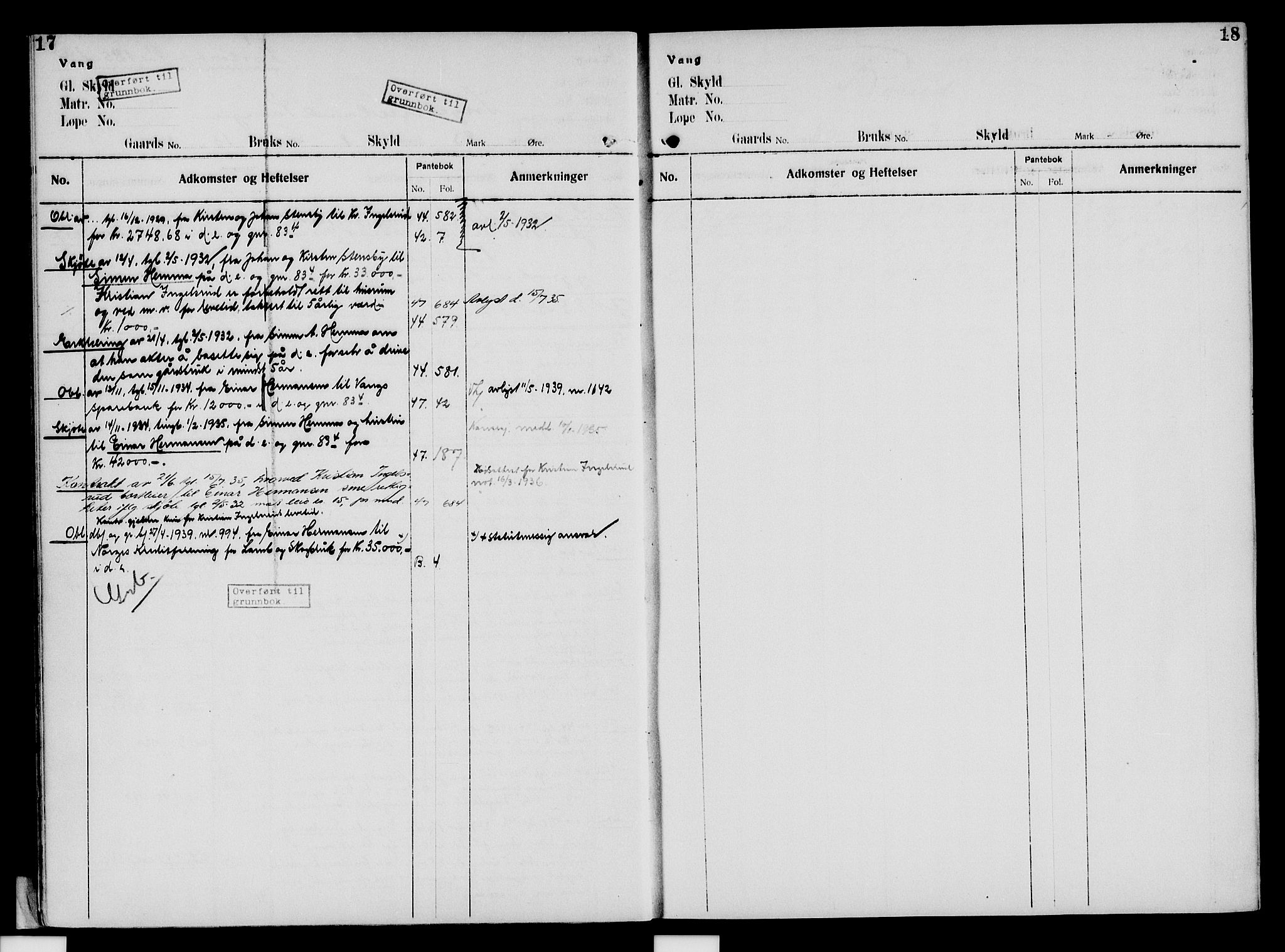 Nord-Hedmark sorenskriveri, SAH/TING-012/H/Ha/Had/Hade/L0005: Panteregister nr. 4.5, 1916-1940, s. 17-18