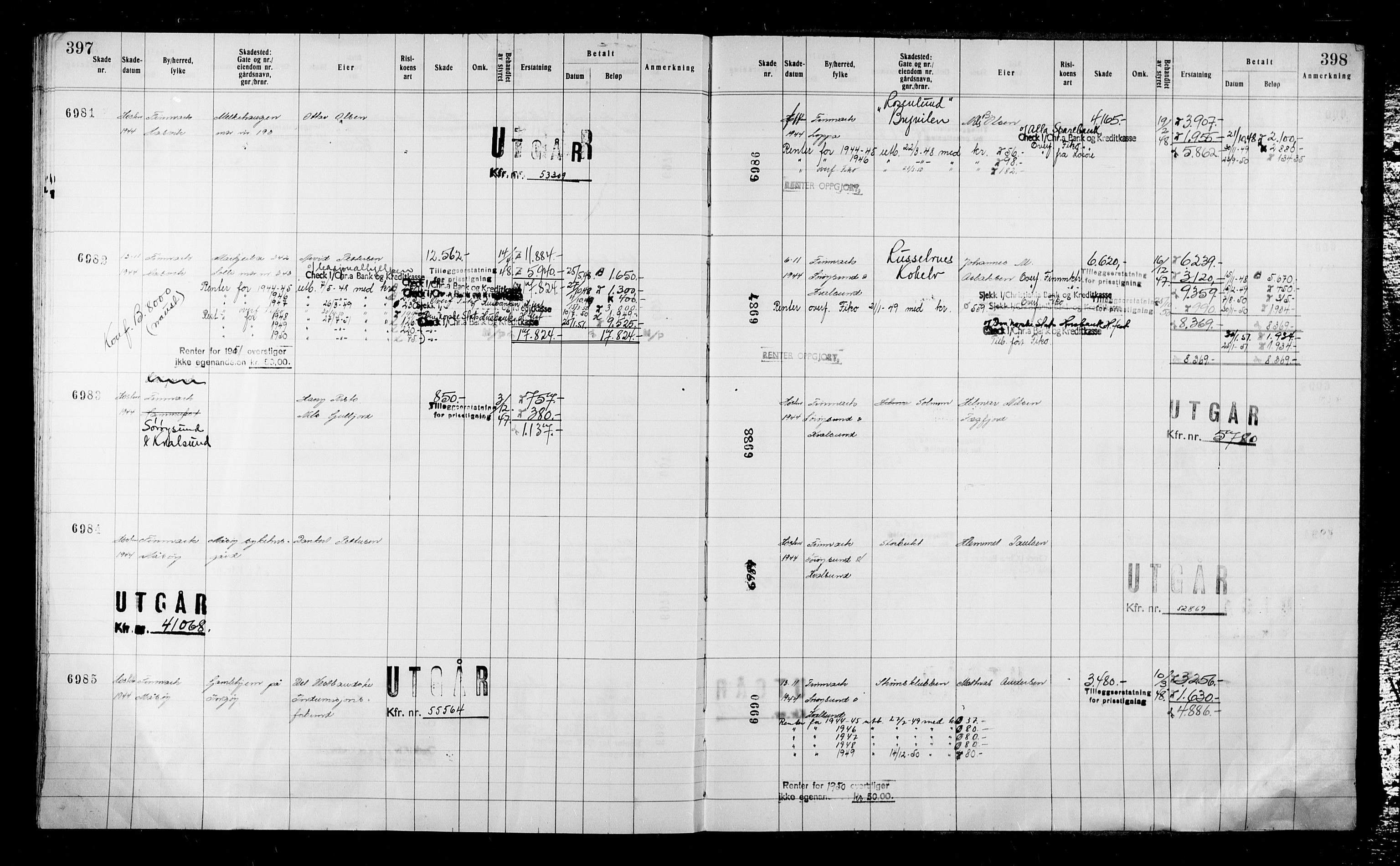 Krigsskadetrygdene for bygninger og løsøre, RA/S-1548/V/L0043: Bygning, ikke trygdet., 1940-1945, s. 397-398