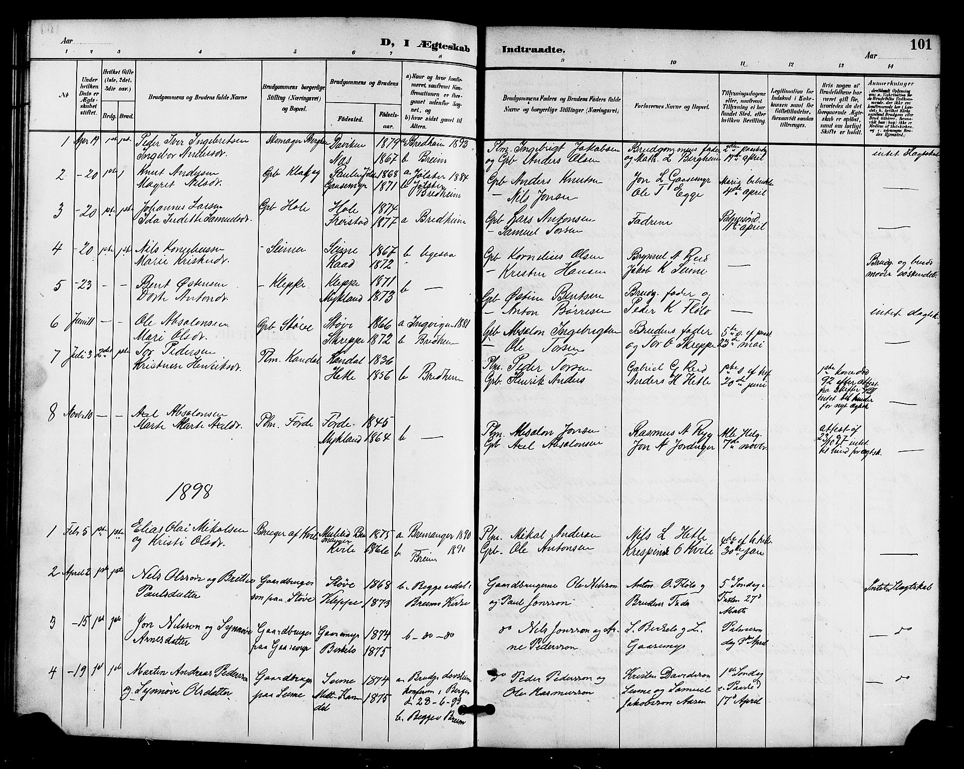 Gloppen sokneprestembete, AV/SAB-A-80101/H/Hab/Habc/L0002: Klokkerbok nr. C 2, 1896-1910, s. 101