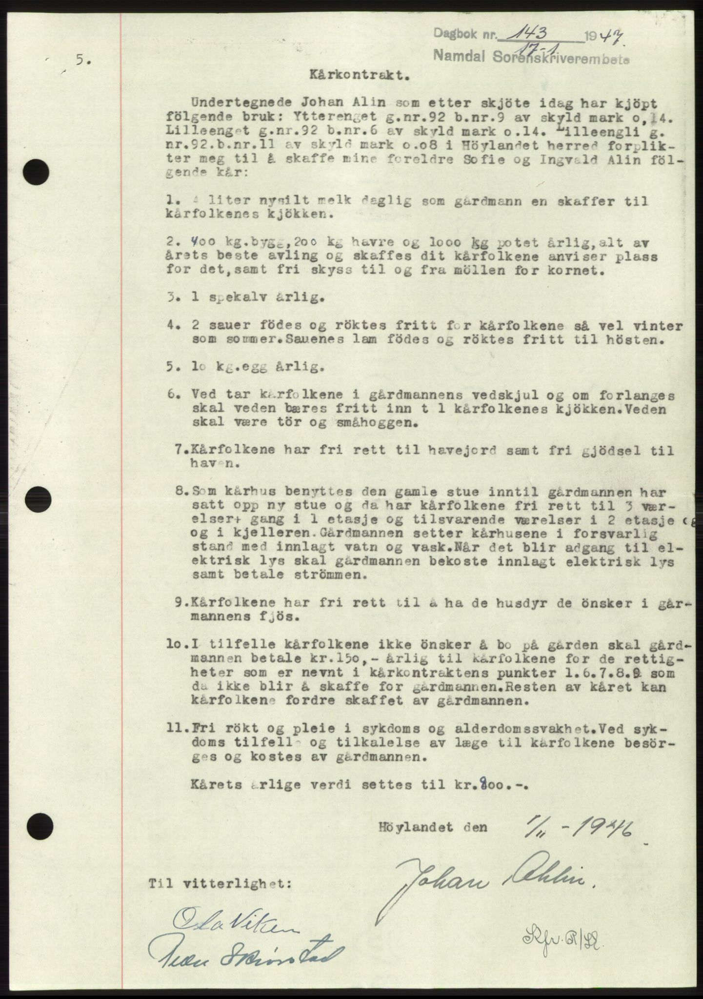 Namdal sorenskriveri, SAT/A-4133/1/2/2C: Pantebok nr. -, 1946-1947, Dagboknr: 143/1947
