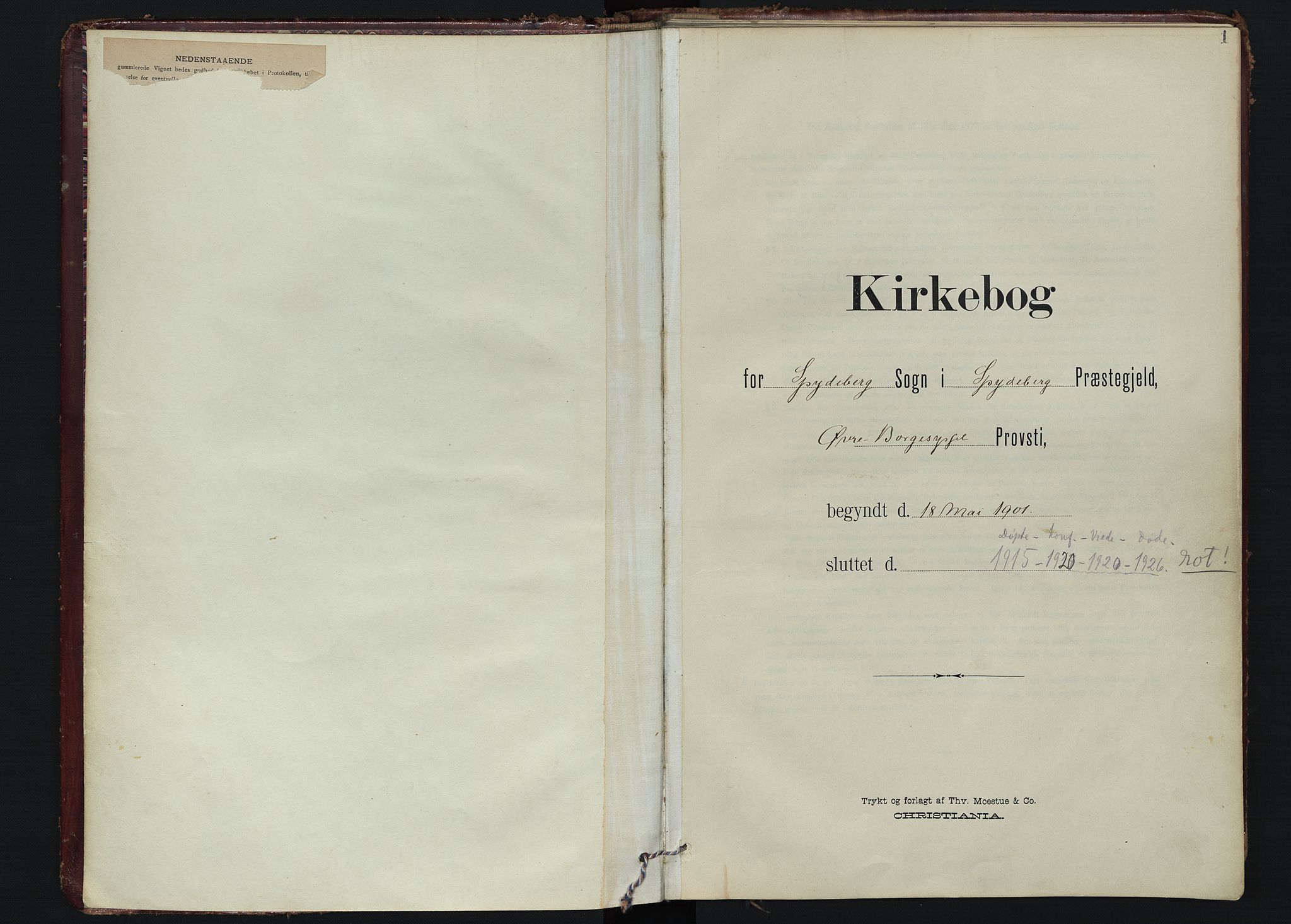 Spydeberg prestekontor Kirkebøker, SAO/A-10924/F/Fa/L0009: Ministerialbok nr. I 9, 1900-1926, s. 1