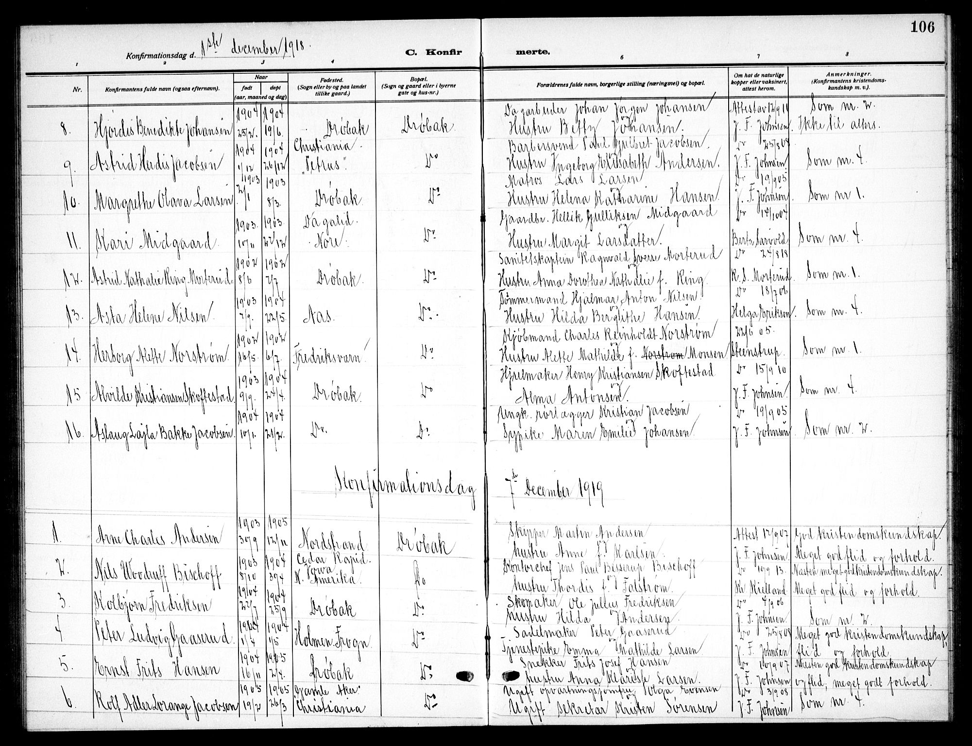 Drøbak prestekontor Kirkebøker, AV/SAO-A-10142a/G/Ga/L0002: Klokkerbok nr. I 2, 1917-1932, s. 106