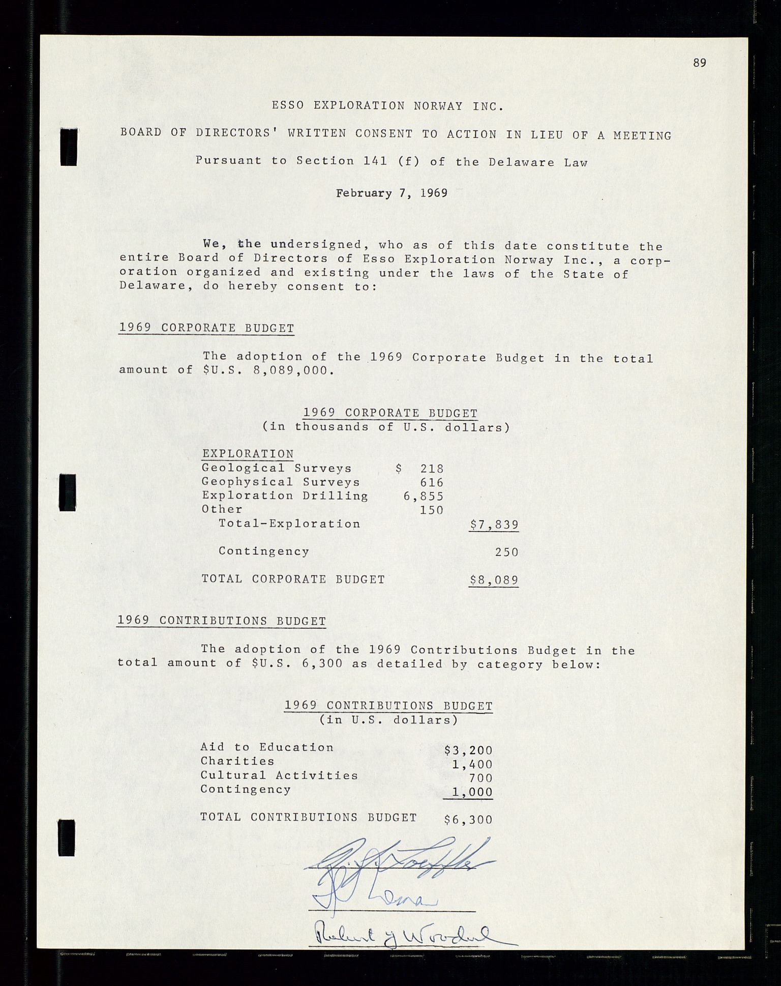 Pa 1512 - Esso Exploration and Production Norway Inc., SAST/A-101917/A/Aa/L0001/0001: Styredokumenter / Corporate records, By-Laws, Board meeting minutes, Incorporations, 1965-1975, s. 89