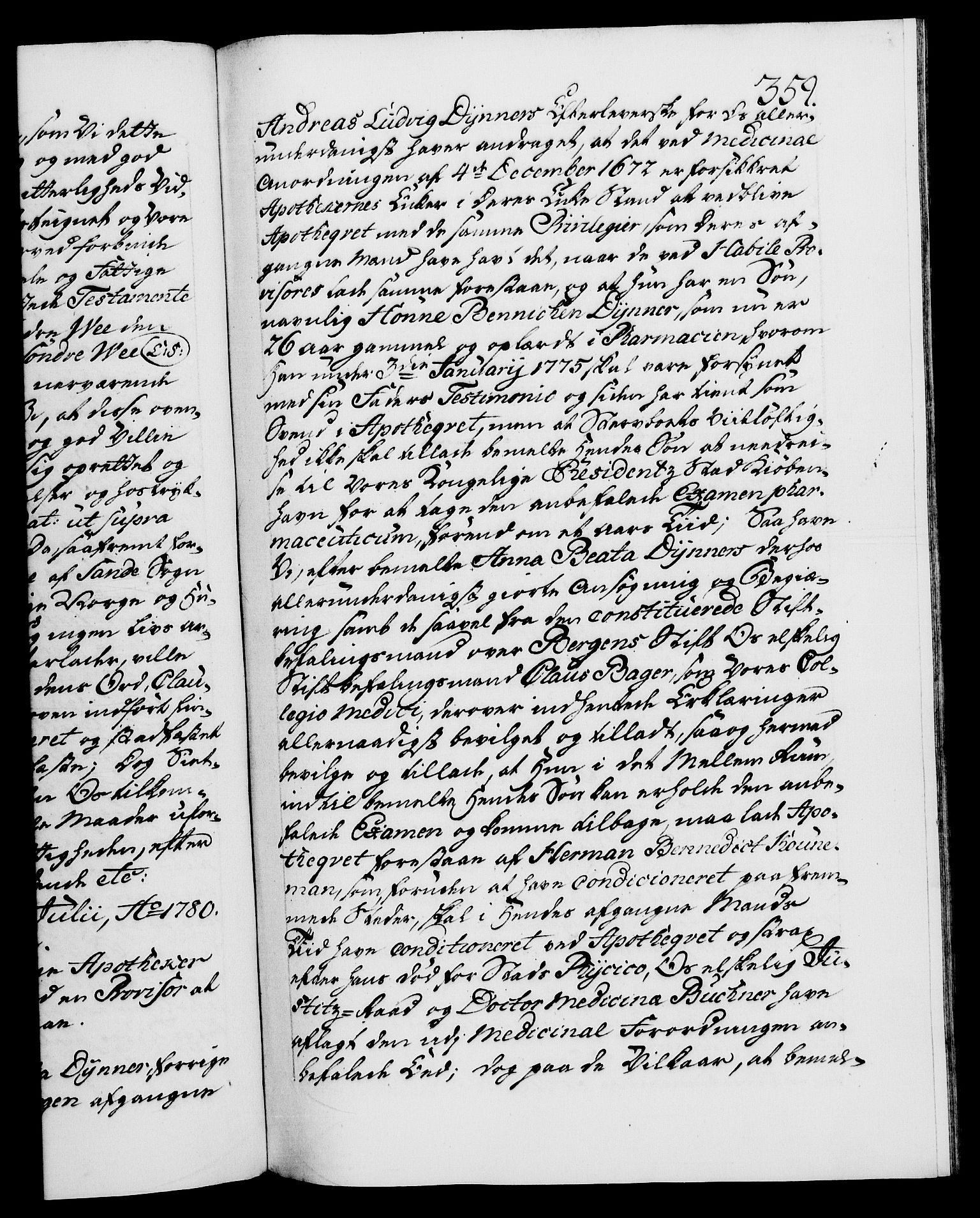 Danske Kanselli 1572-1799, AV/RA-EA-3023/F/Fc/Fca/Fcaa/L0048: Norske registre, 1779-1781, s. 359a