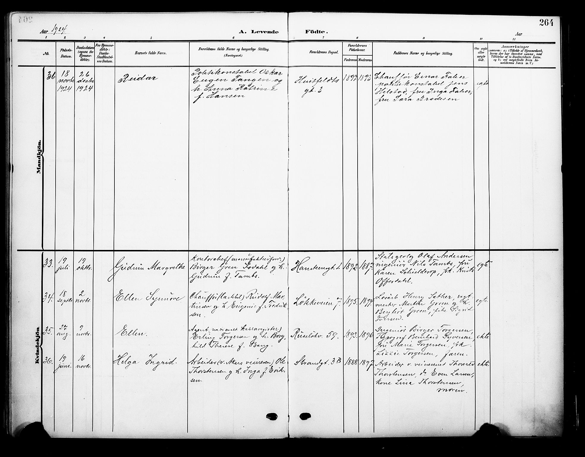 Johannes prestekontor Kirkebøker, AV/SAO-A-10852/F/Fa/L0009: Ministerialbok nr. 9, 1905-1929, s. 264