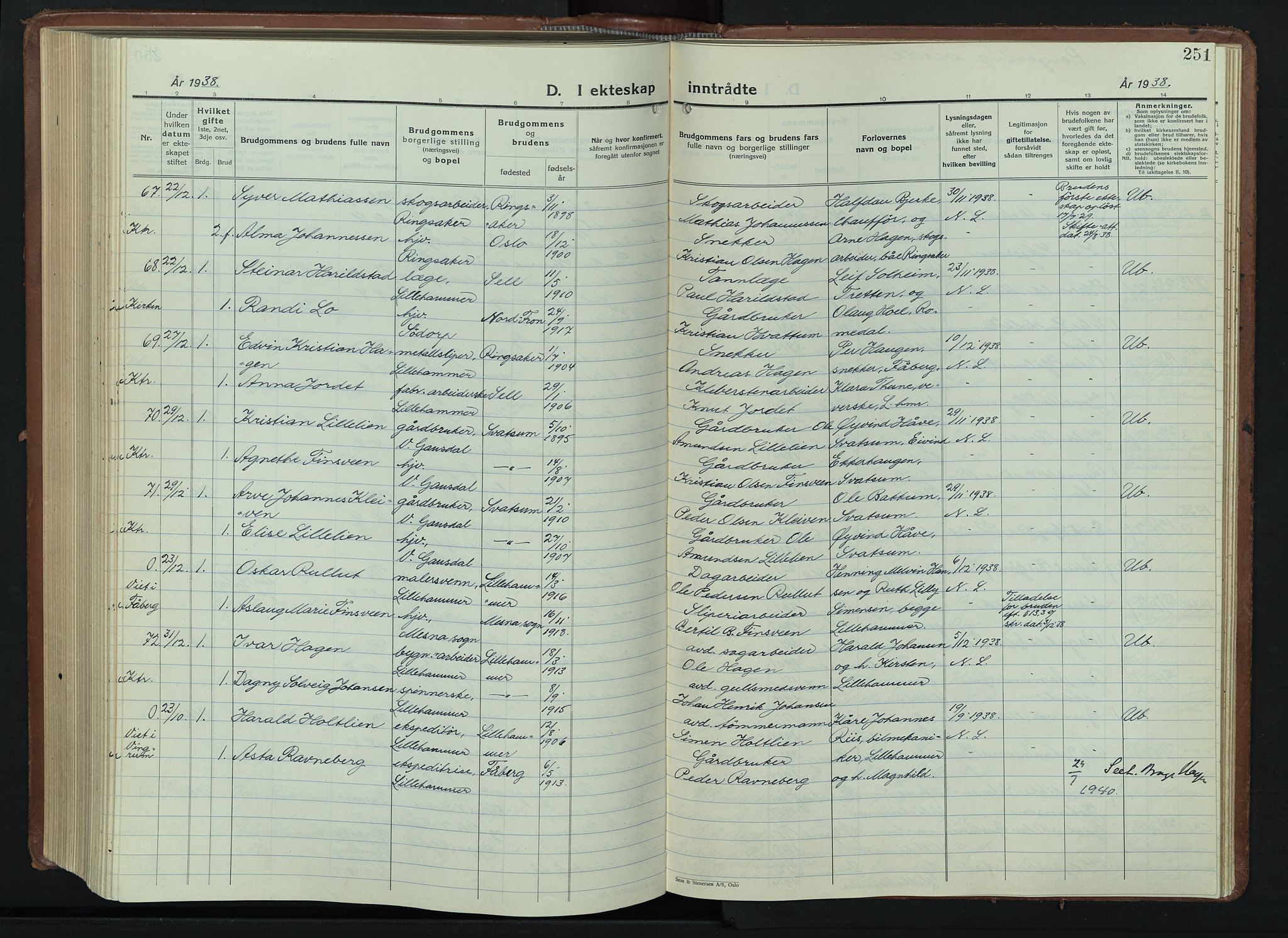 Lillehammer prestekontor, SAH/PREST-088/H/Ha/Hab/L0003: Klokkerbok nr. 3, 1927-1943, s. 251