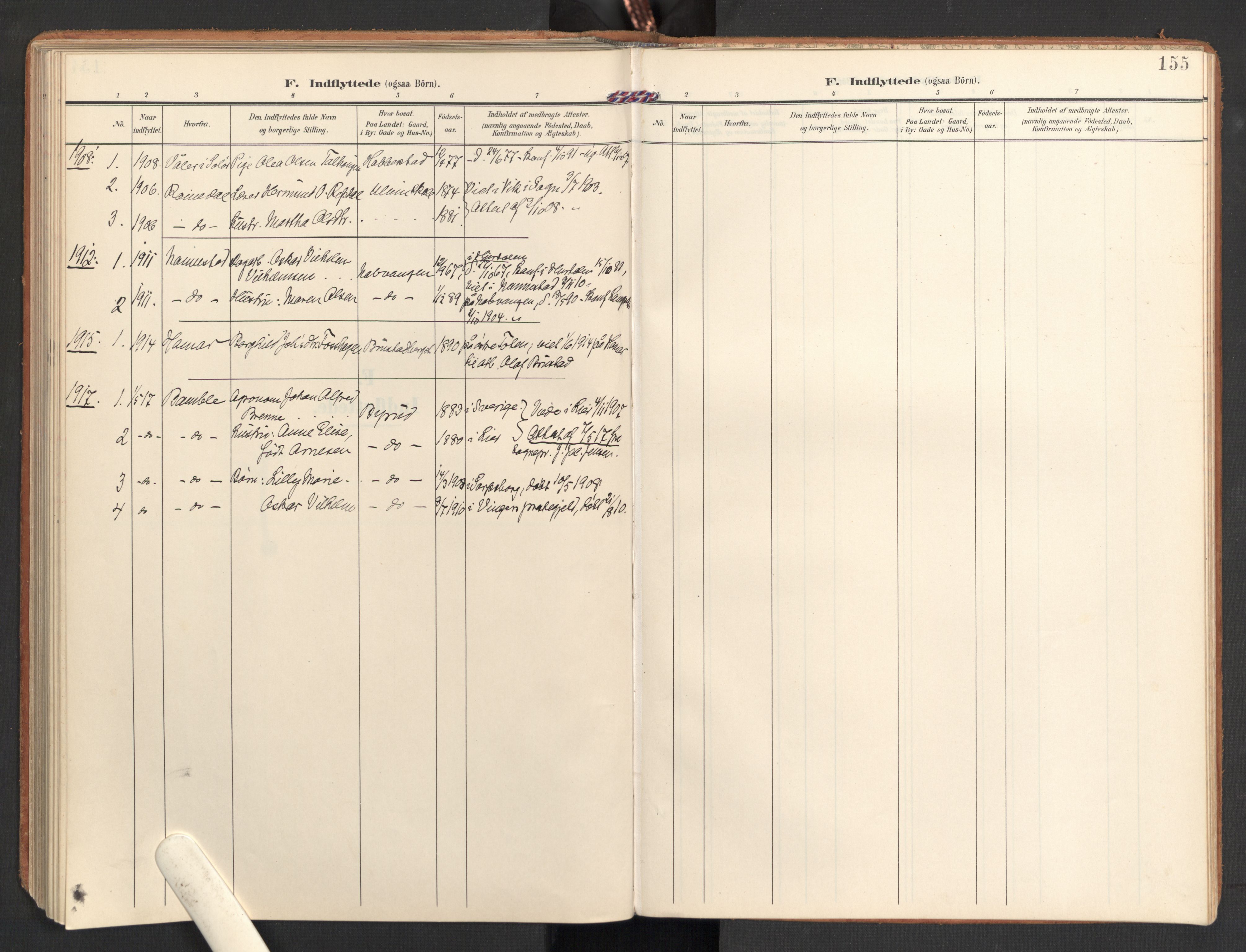 Eidsvoll prestekontor Kirkebøker, AV/SAO-A-10888/G/Gb/L0003: Klokkerbok nr. II 3, 1908-1919, s. 155