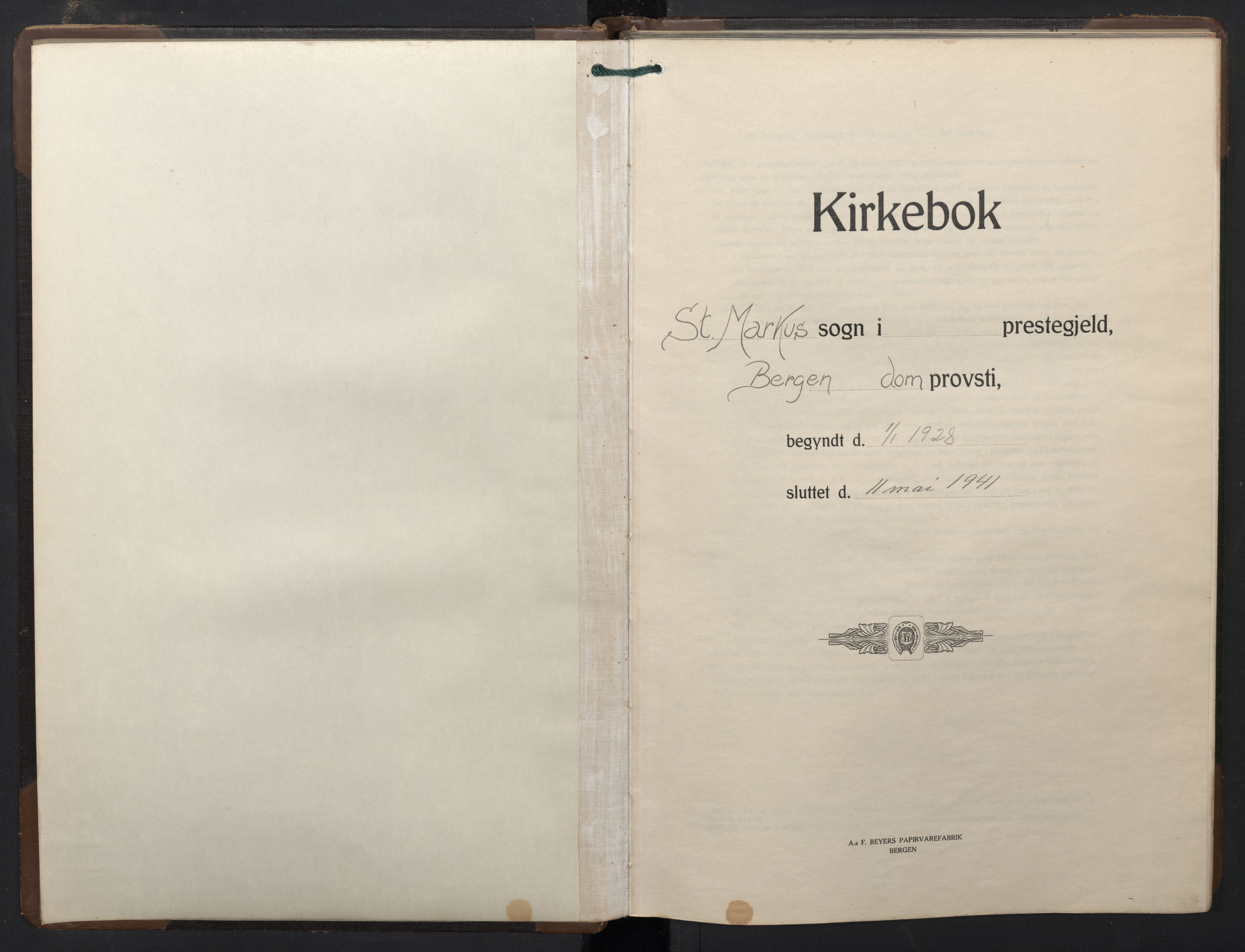 St. Markus sokneprestembete, SAB/A-99935: Klokkerbok nr. B 1, 1928-1941