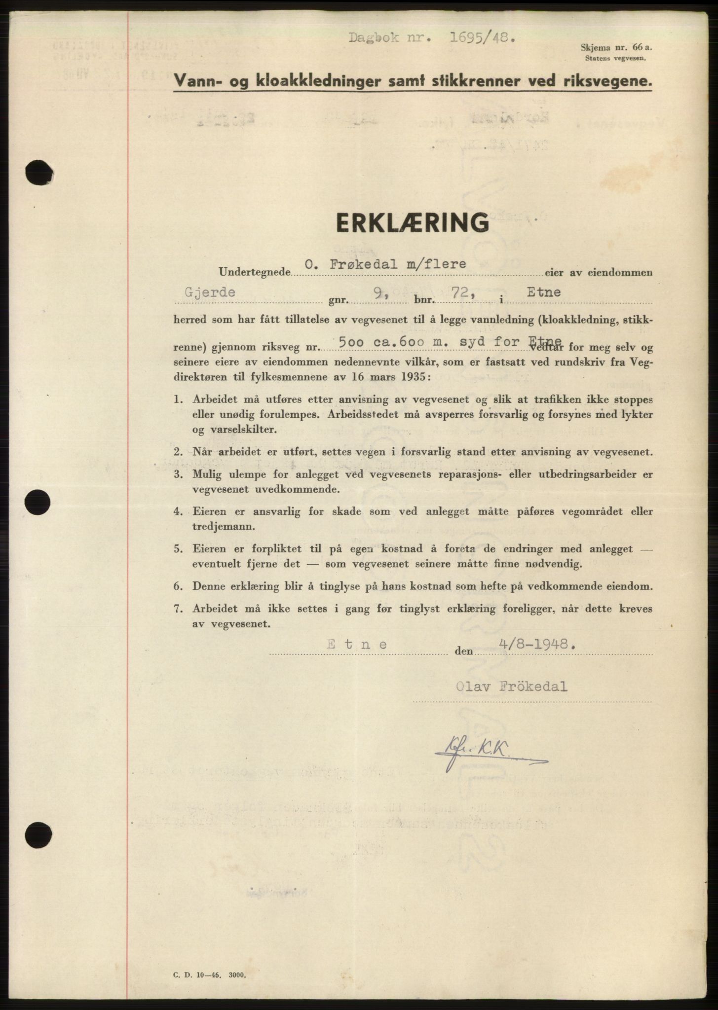 Sunnhordland sorenskrivar, AV/SAB-A-2401: Pantebok nr. B75-79, 1948-1950, Dagboknr: 1695/1948