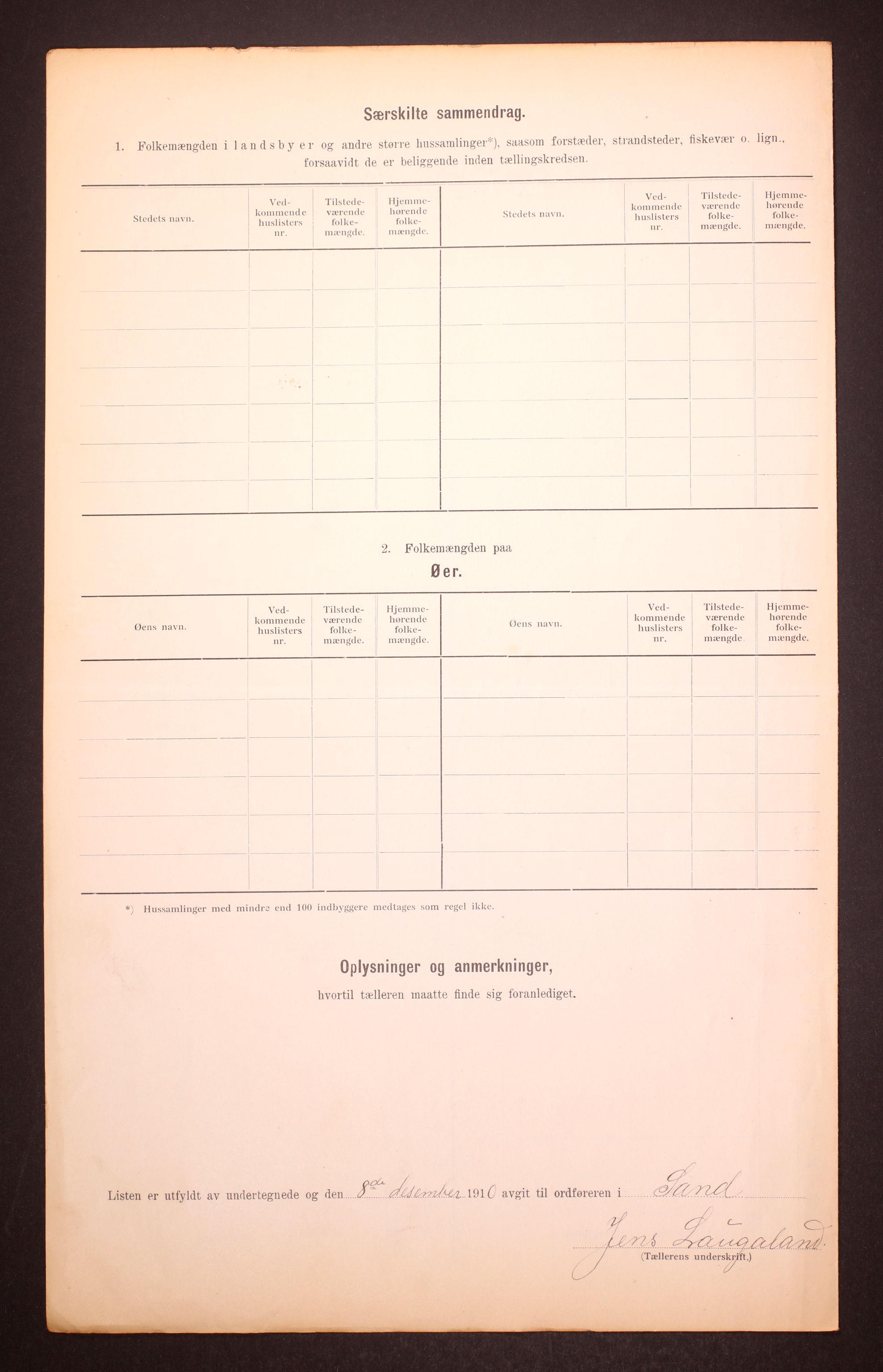 RA, Folketelling 1910 for 1136 Sand herred, 1910, s. 6