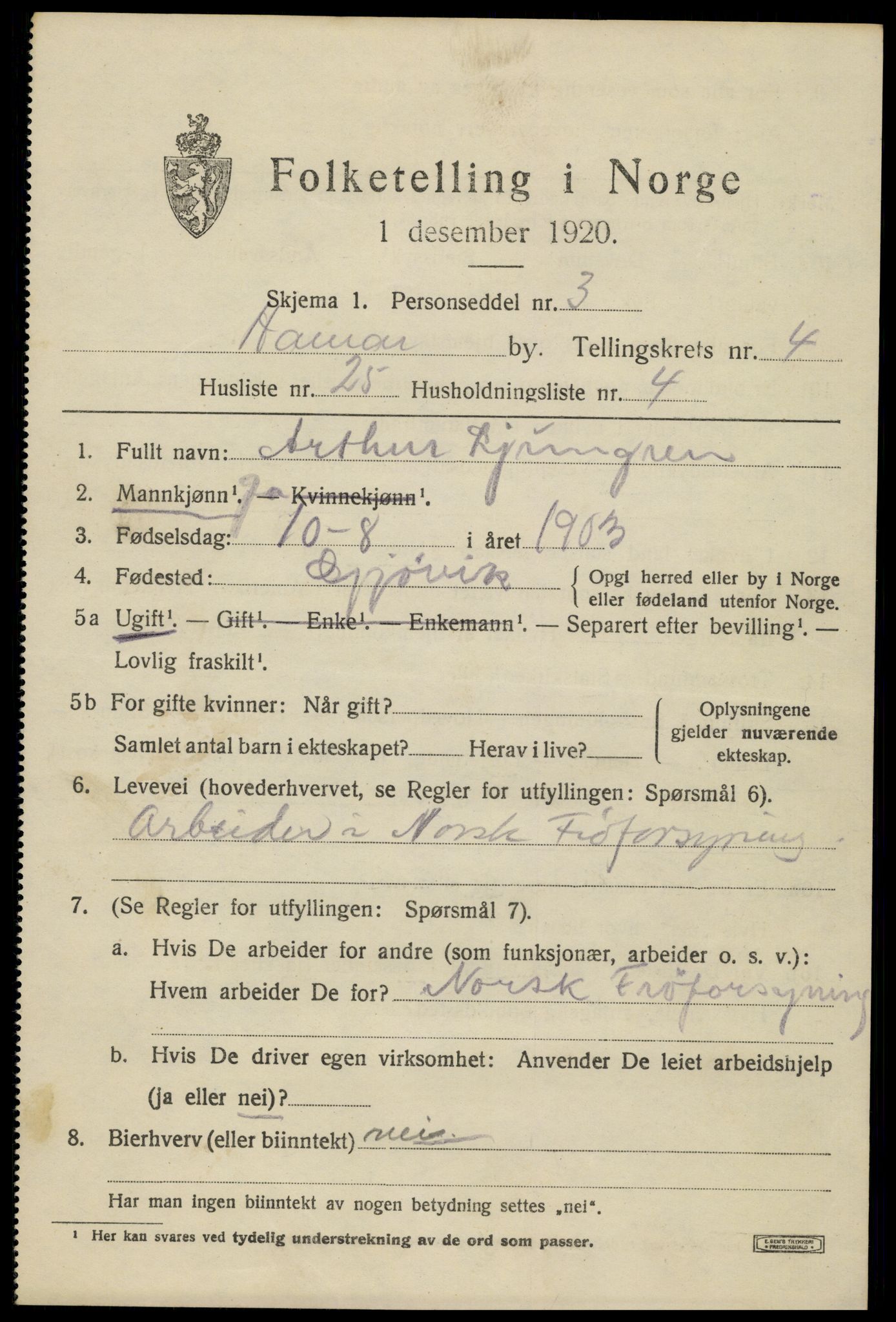 SAH, Folketelling 1920 for 0401 Hamar kjøpstad, 1920, s. 8905