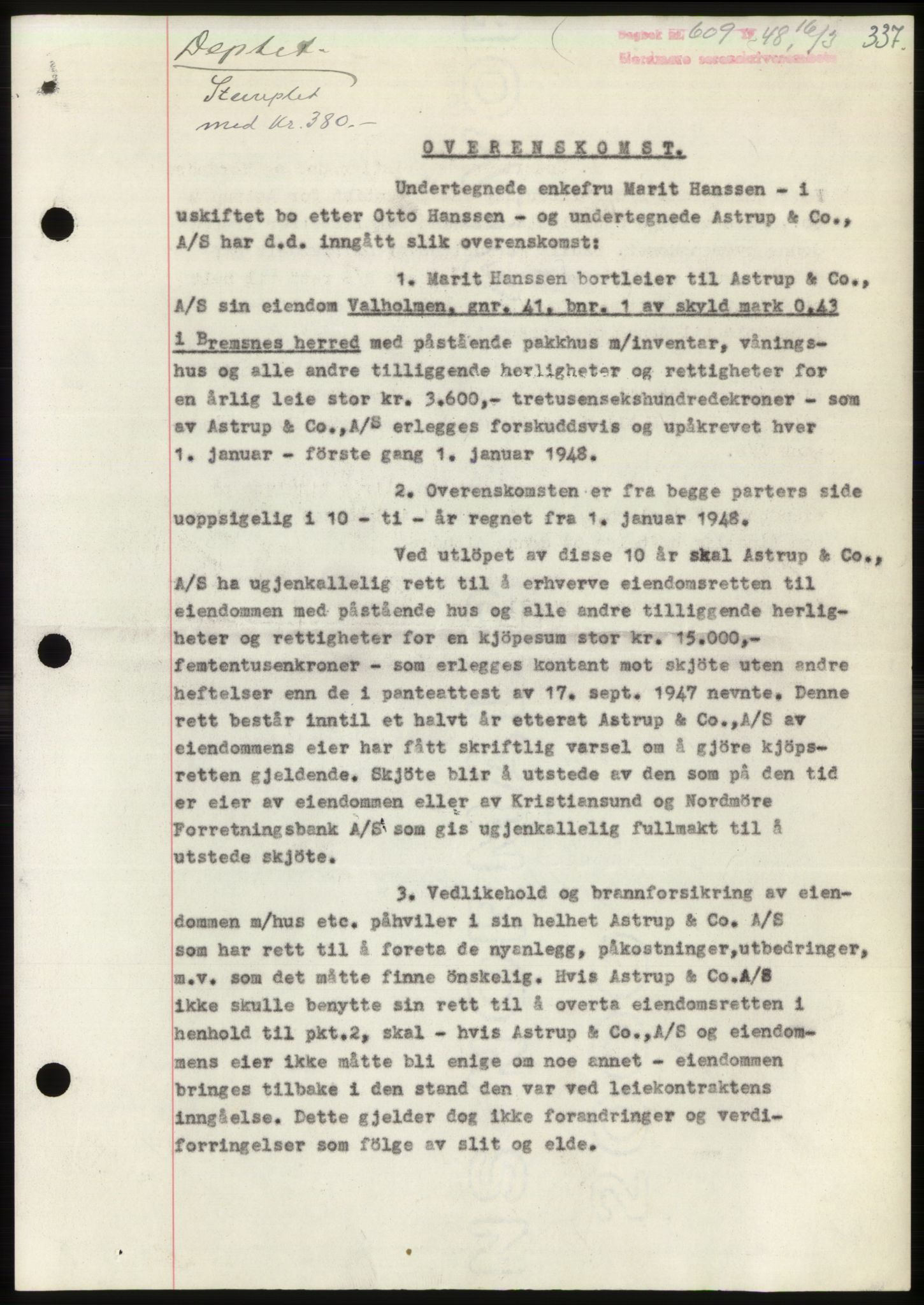 Nordmøre sorenskriveri, SAT/A-4132/1/2/2Ca: Pantebok nr. B98, 1948-1948, Dagboknr: 609/1948