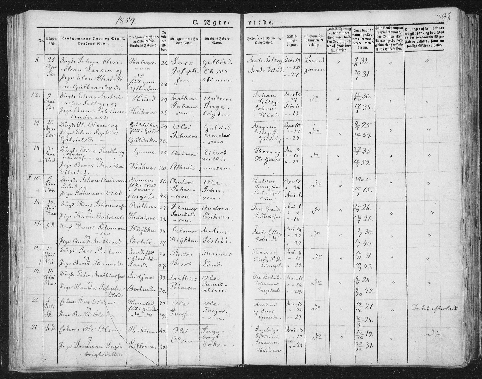 Ministerialprotokoller, klokkerbøker og fødselsregistre - Nord-Trøndelag, AV/SAT-A-1458/764/L0552: Ministerialbok nr. 764A07b, 1824-1865, s. 398