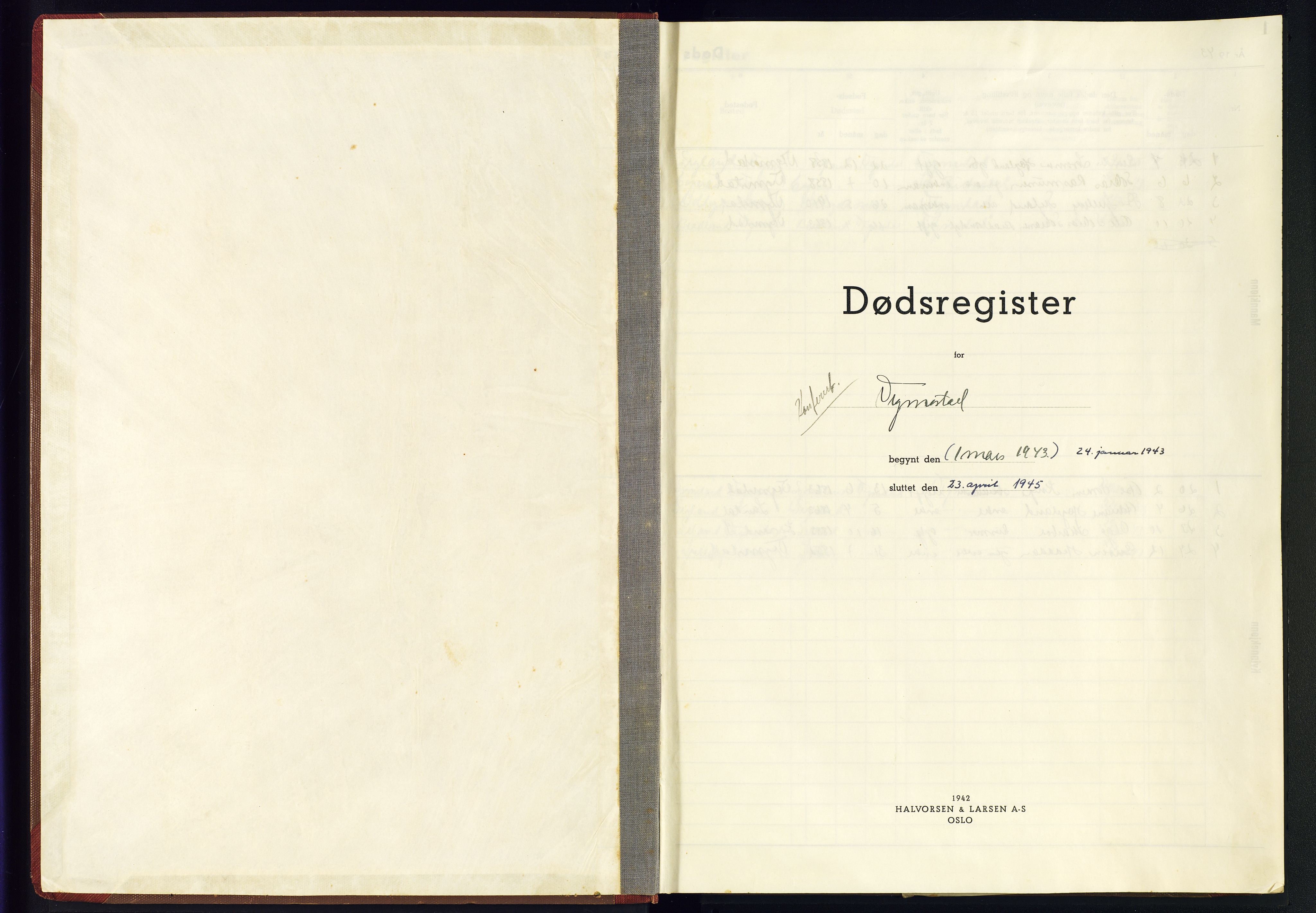 Nord-Audnedal sokneprestkontor, SAK/1111-0032/J/Jb/L0003: A-VI-3 - Dødsfallsregister Vigmostad, 1943-1945