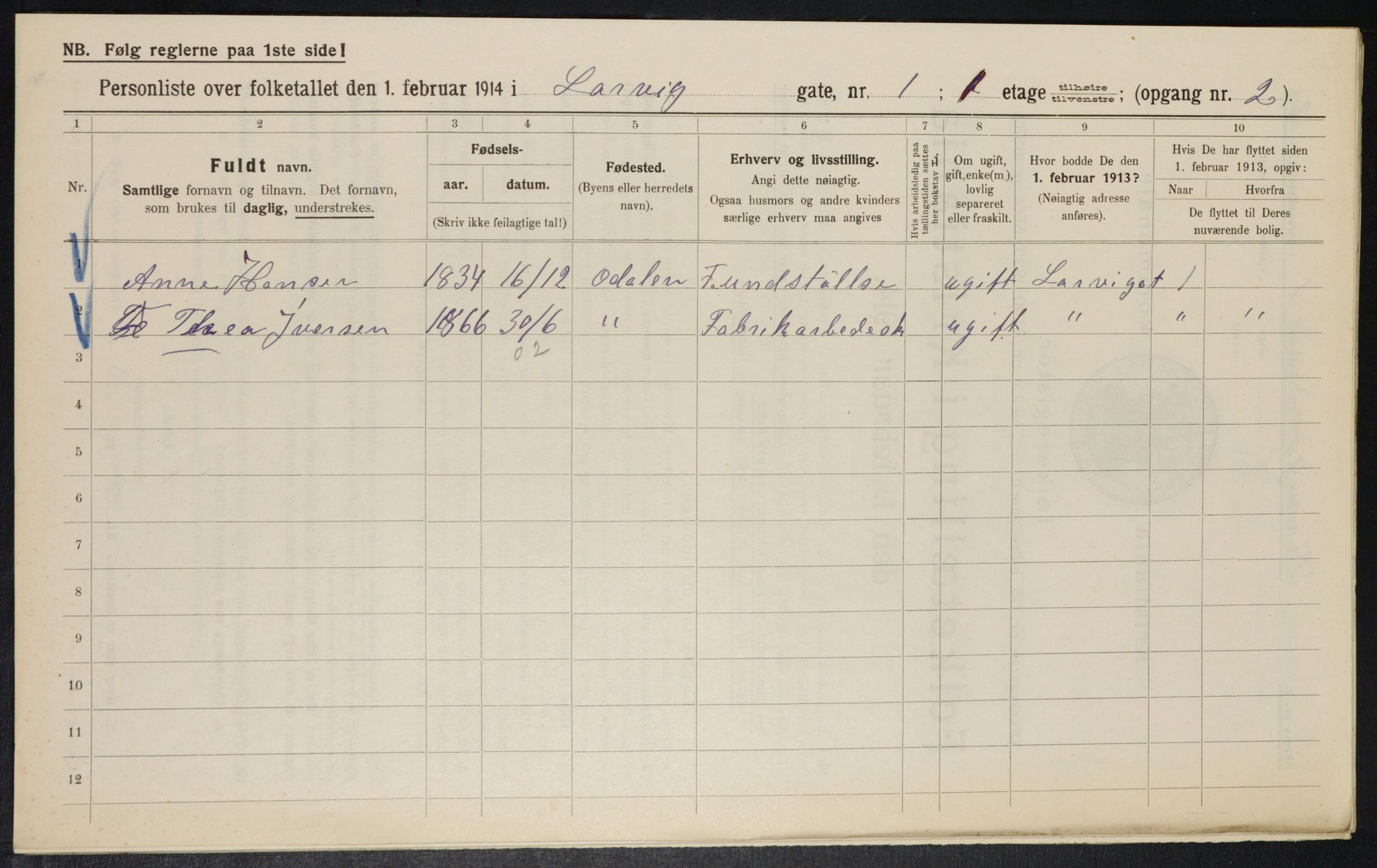 OBA, Kommunal folketelling 1.2.1914 for Kristiania, 1914, s. 56998