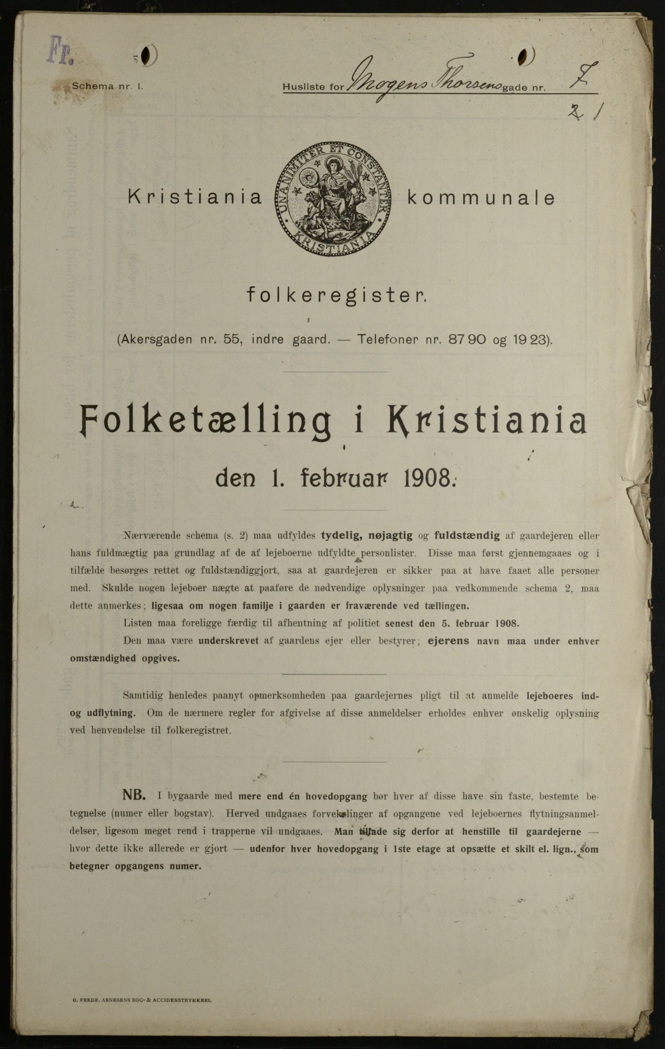 OBA, Kommunal folketelling 1.2.1908 for Kristiania kjøpstad, 1908, s. 58788