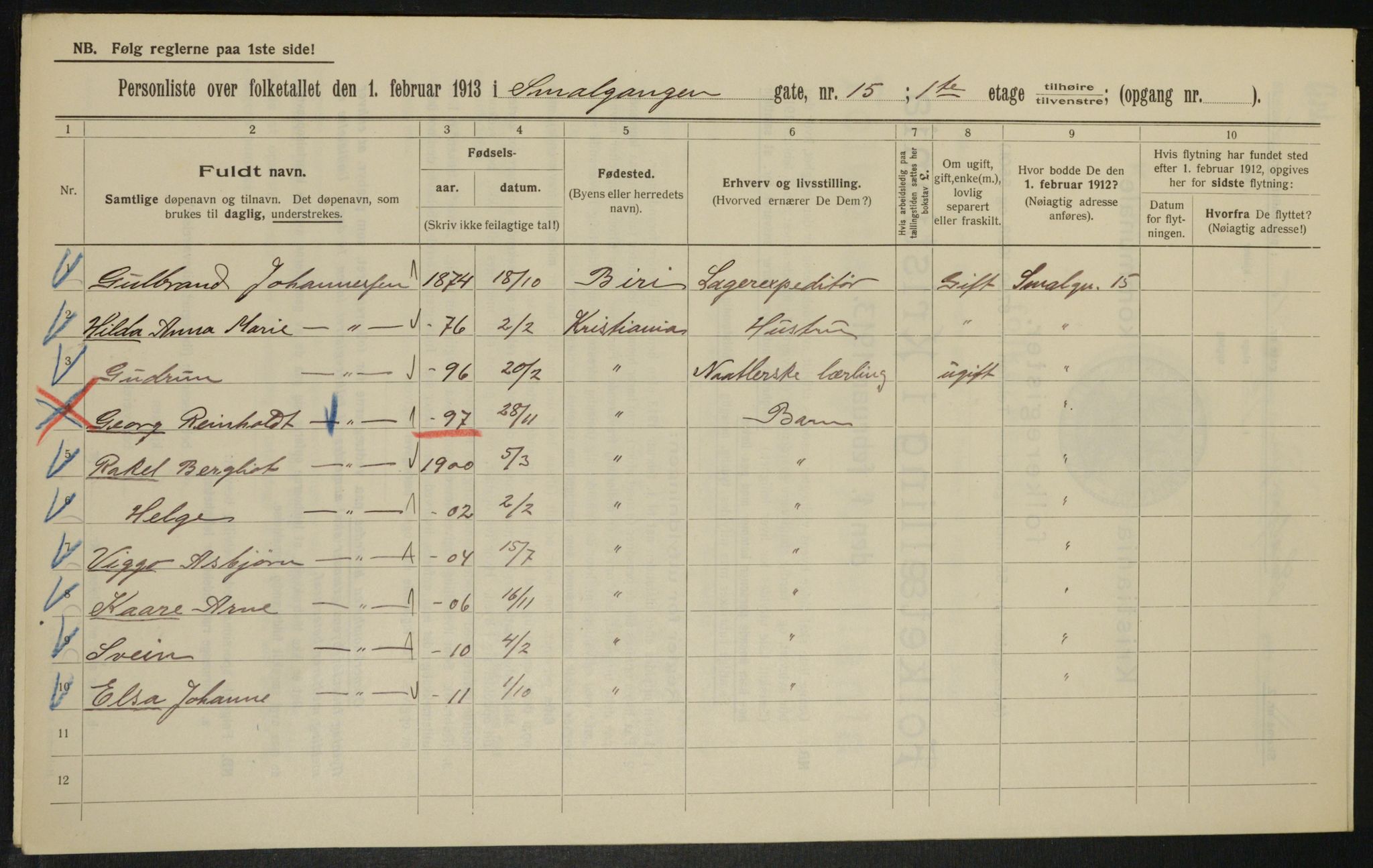 OBA, Kommunal folketelling 1.2.1913 for Kristiania, 1913, s. 97090