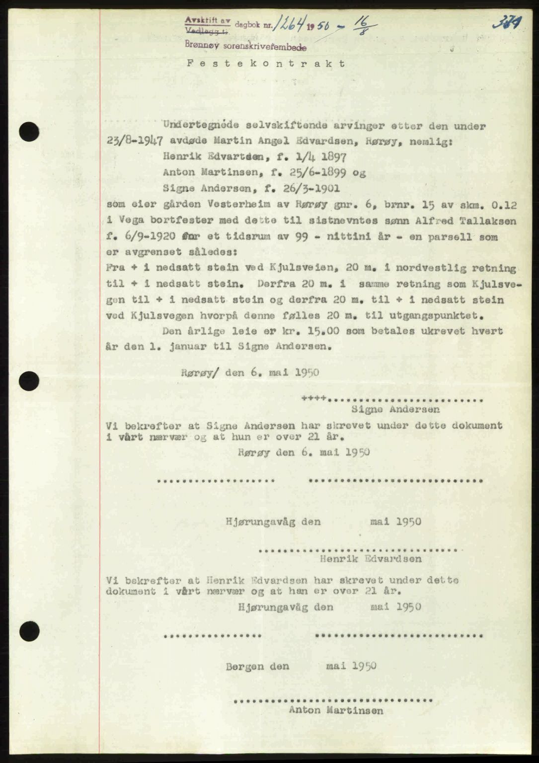 Brønnøy sorenskriveri, SAT/A-4170/1/2/2C: Pantebok nr. 36, 1950-1950, Dagboknr: 1264/1950