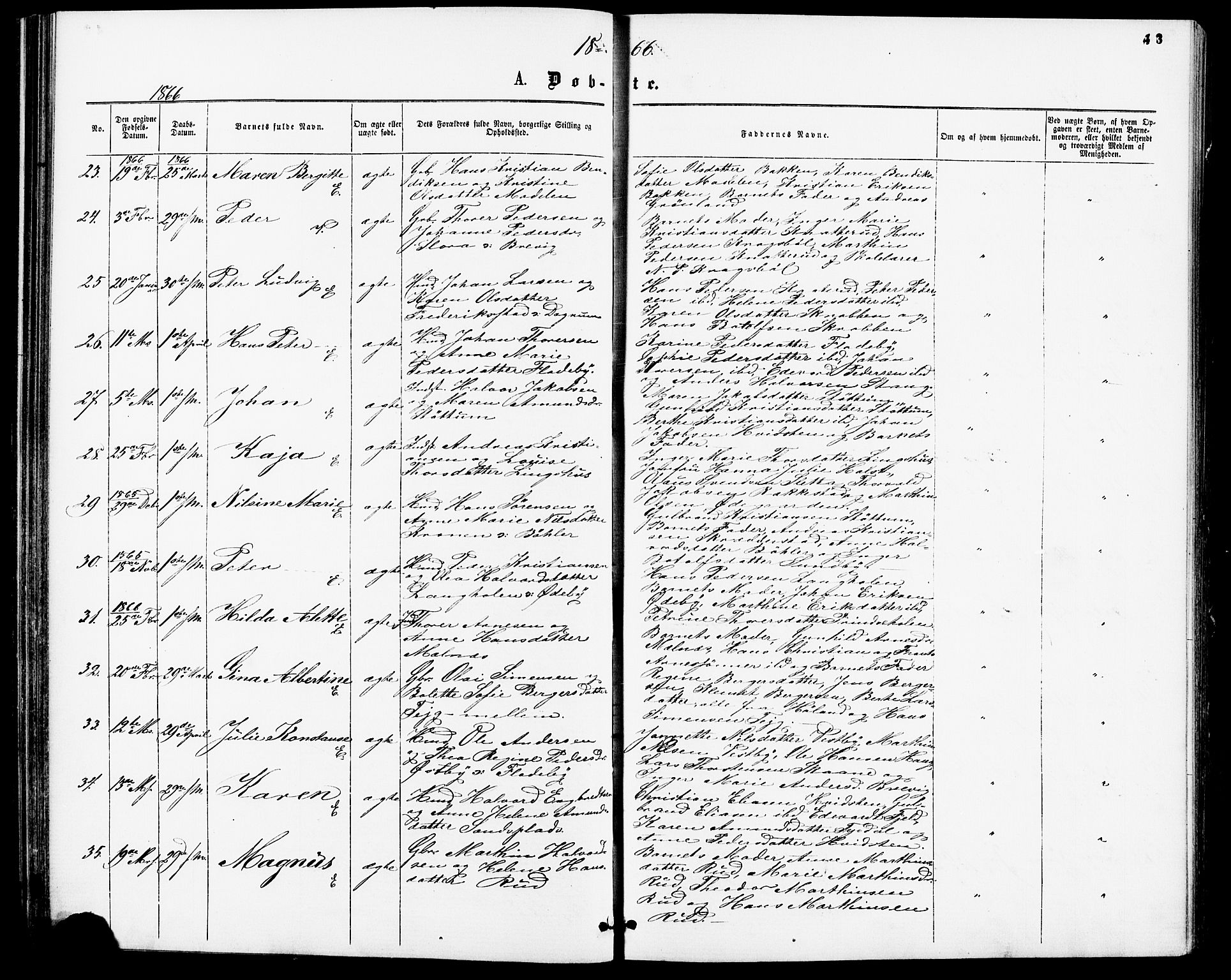 Enebakk prestekontor Kirkebøker, AV/SAO-A-10171c/F/Fa/L0011: Ministerialbok nr. I 11, 1862-1882, s. 43