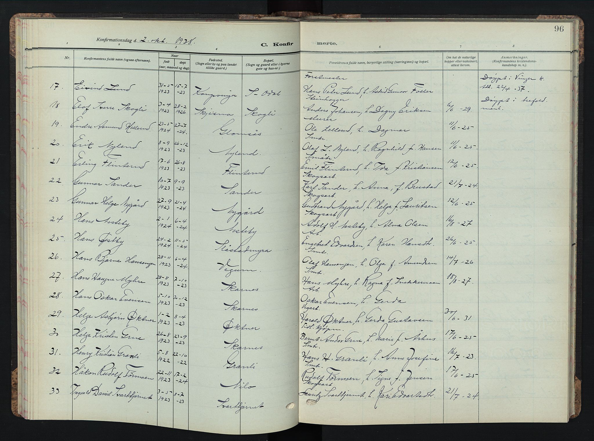 Sør-Odal prestekontor, AV/SAH-PREST-030/H/Ha/Hab/L0013: Klokkerbok nr. 13, 1933-1951, s. 96