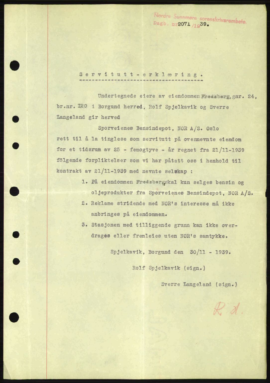 Nordre Sunnmøre sorenskriveri, SAT/A-0006/1/2/2C/2Ca: Pantebok nr. B1-6, 1938-1942, Dagboknr: 2071/1939