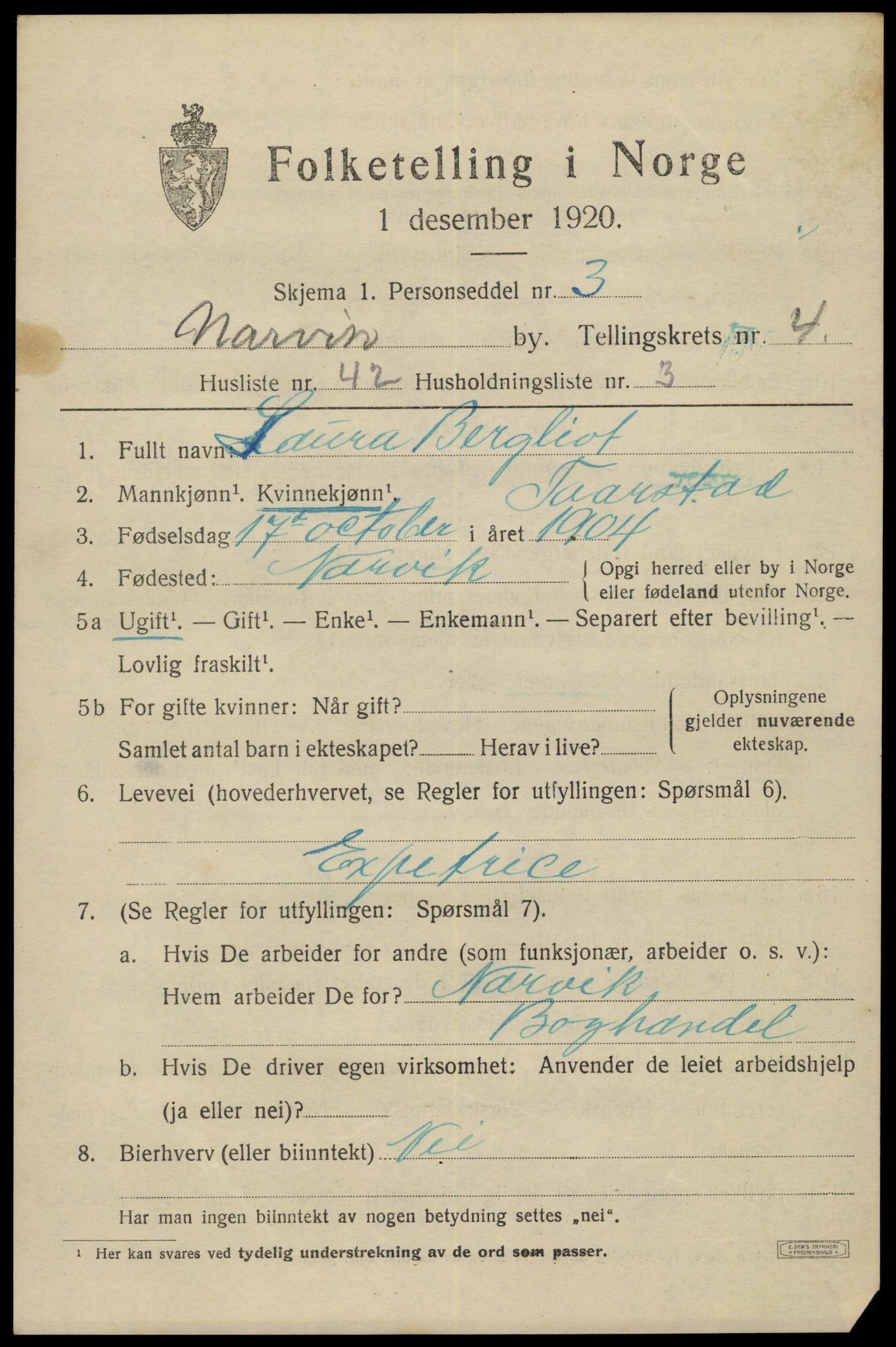 SAT, Folketelling 1920 for 1805 Narvik kjøpstad, 1920, s. 15580
