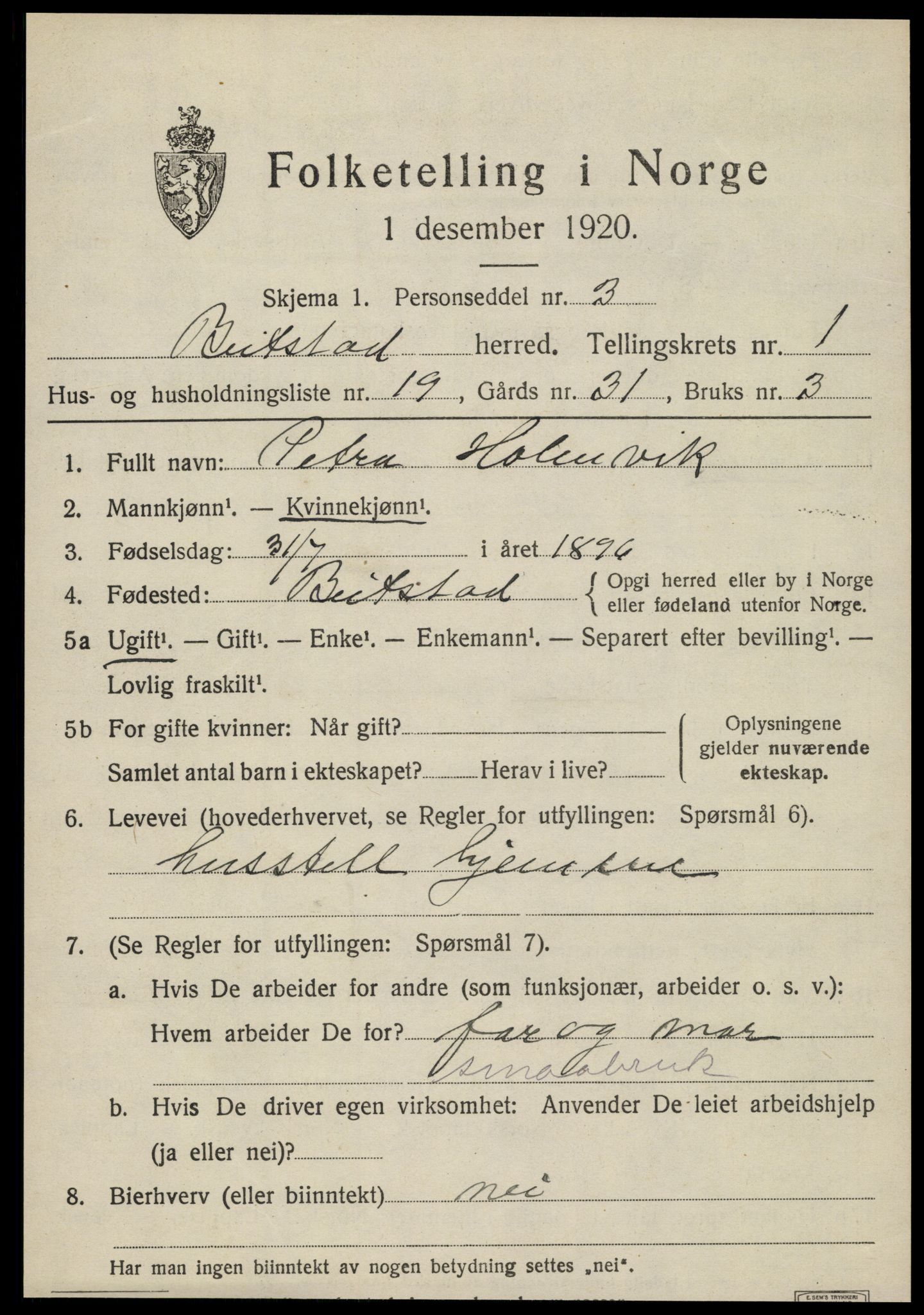 SAT, Folketelling 1920 for 1727 Beitstad herred, 1920, s. 949