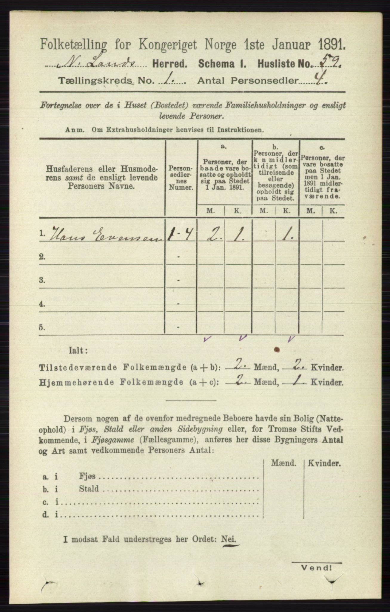 RA, Folketelling 1891 for 0538 Nordre Land herred, 1891, s. 106