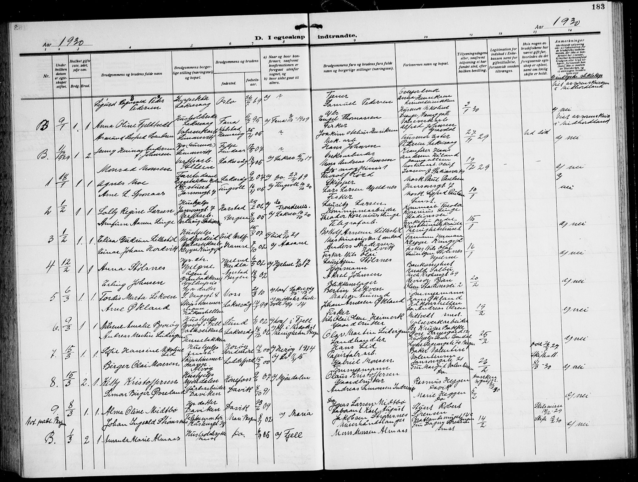 Laksevåg Sokneprestembete, AV/SAB-A-76501/H/Ha/Hab/Haba: Klokkerbok nr. A 10, 1925-1942, s. 183