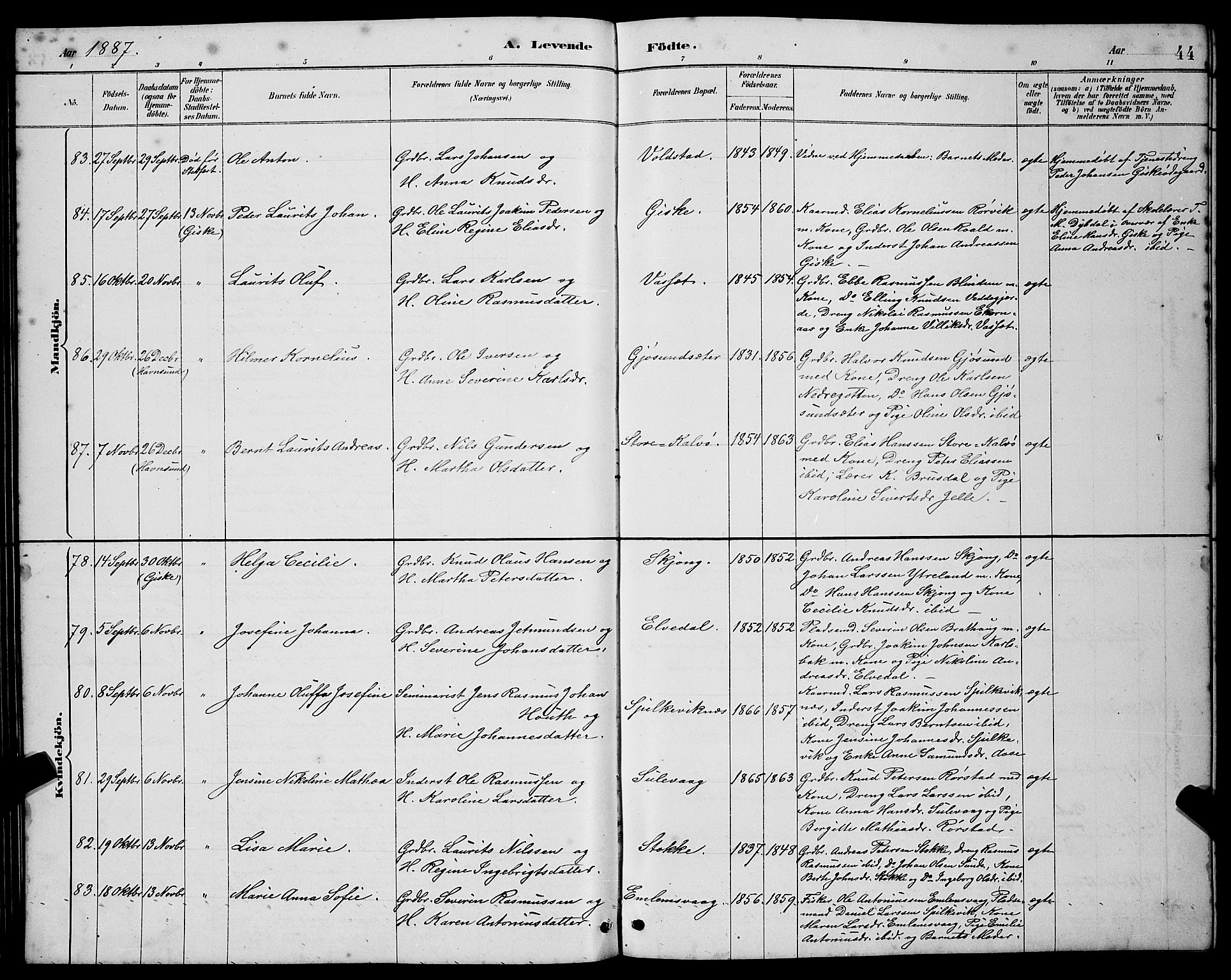 Ministerialprotokoller, klokkerbøker og fødselsregistre - Møre og Romsdal, AV/SAT-A-1454/528/L0431: Klokkerbok nr. 528C12, 1885-1898, s. 44