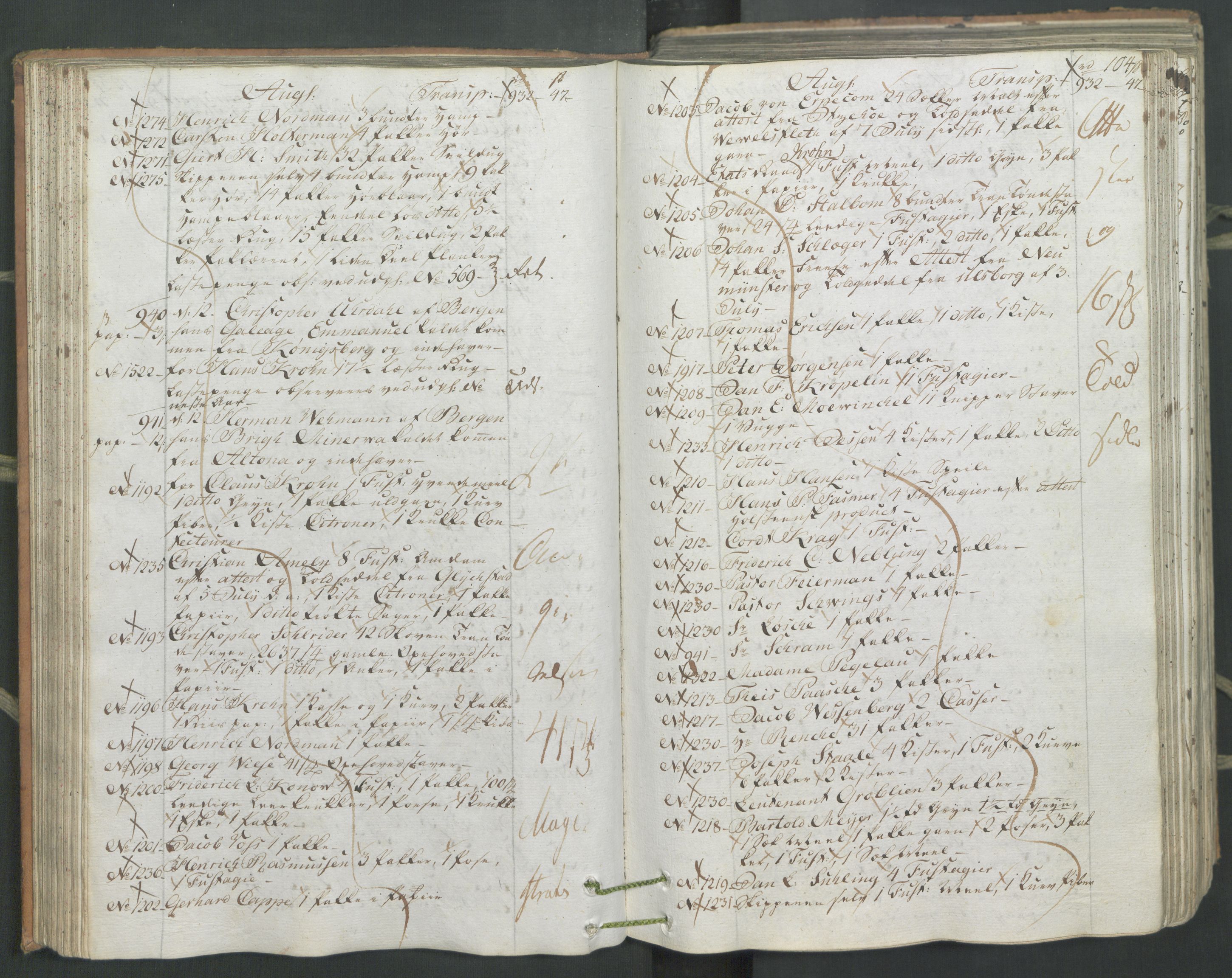 Generaltollkammeret, tollregnskaper, AV/RA-EA-5490/R26/L0222/0001: Tollregnskaper Bergen A / Inngående hovedtollbok, 1786, s. 103b-104a