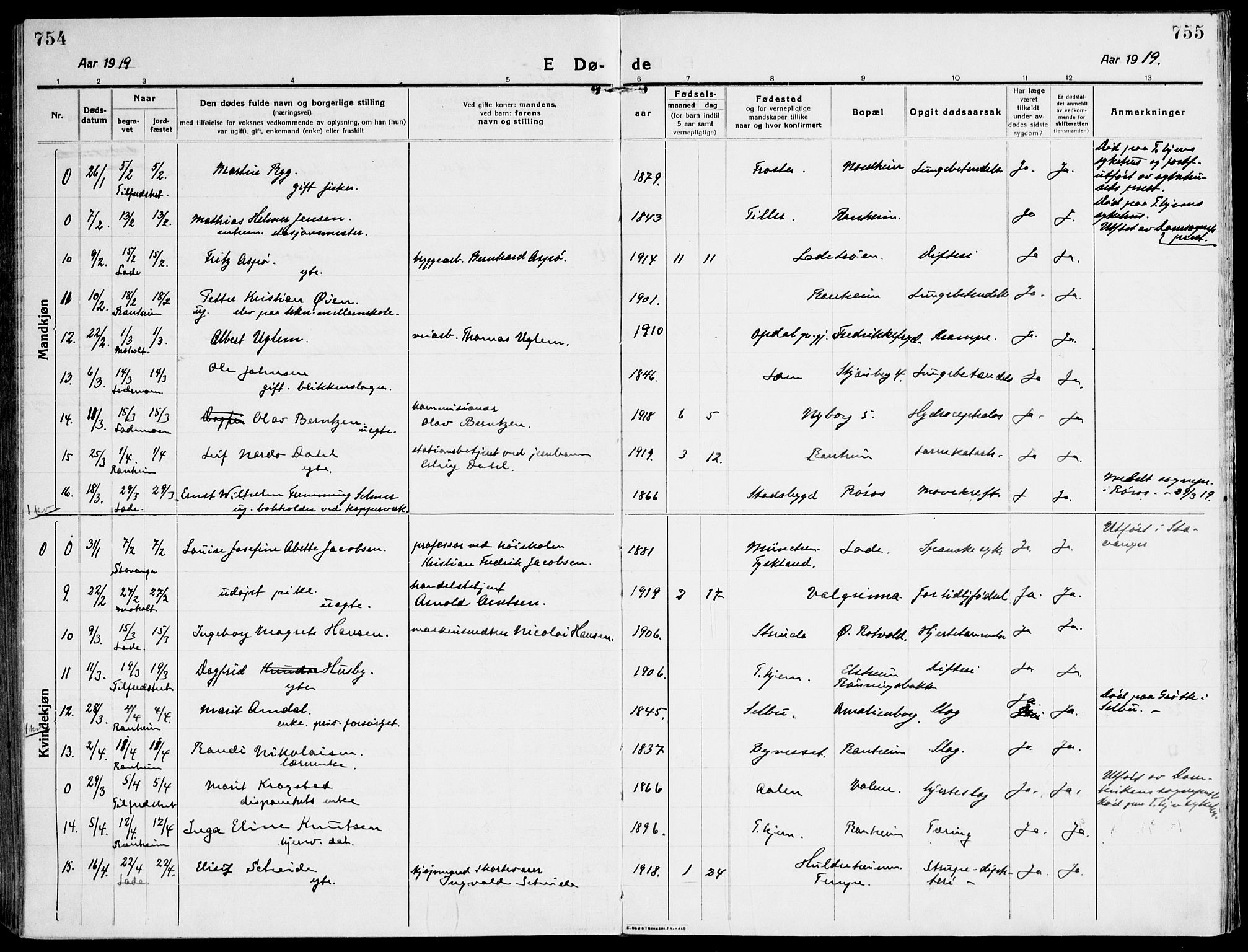 Ministerialprotokoller, klokkerbøker og fødselsregistre - Sør-Trøndelag, SAT/A-1456/607/L0321: Ministerialbok nr. 607A05, 1916-1935, s. 754-755
