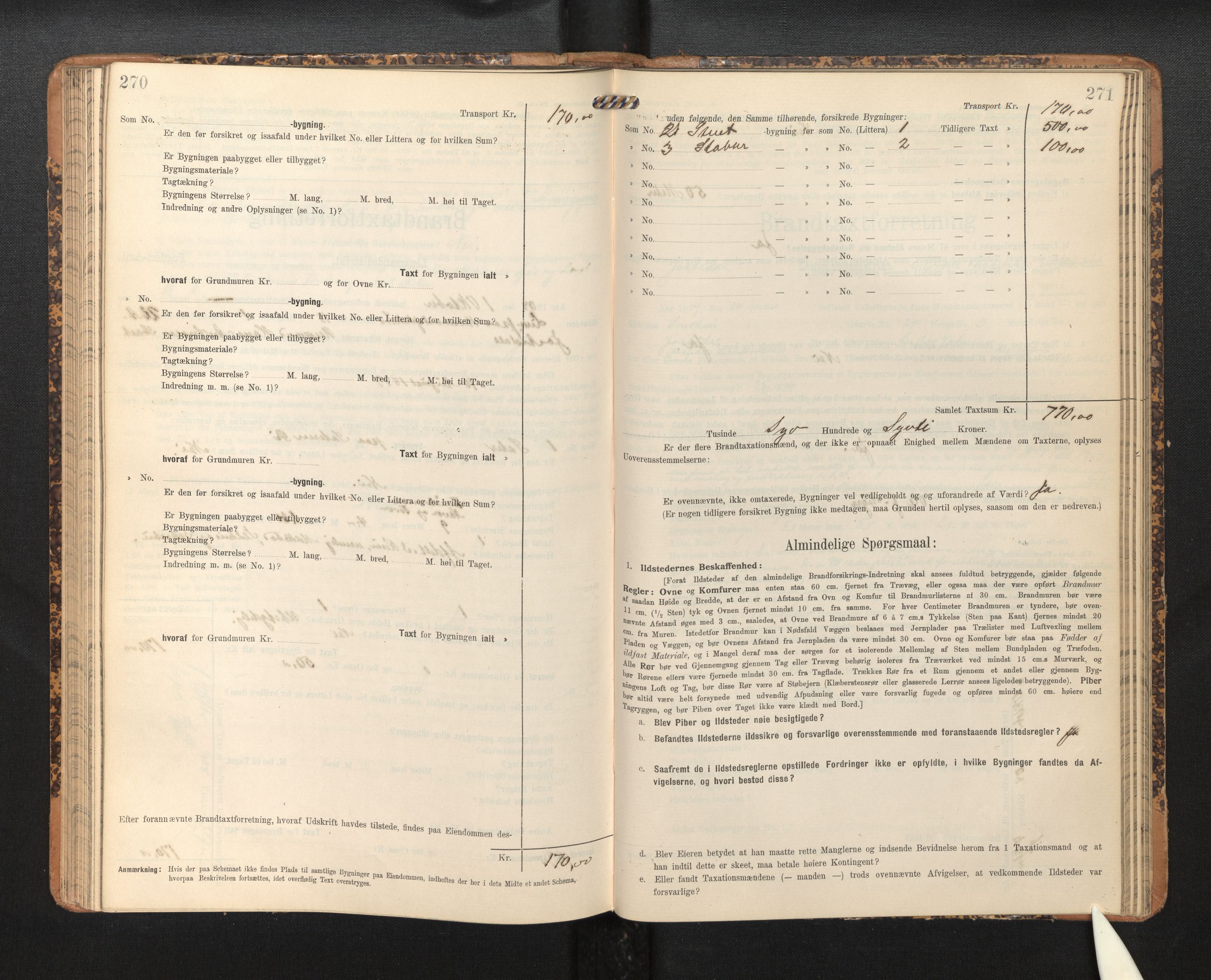Lensmannen i Jostedal, SAB/A-28601/0012/L0004: Branntakstprotokoll, skjematakst, 1906-1919, s. 270-271
